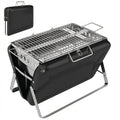 Charcoal BBQ Grill Portable Stainless Steel Barbecue with Tilting Grate for Camping Picnic Garden Black