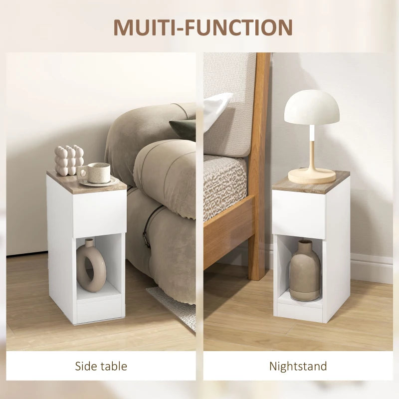 Set of Two Modern Storage Bedside Tables with Drawer and Shelf - White