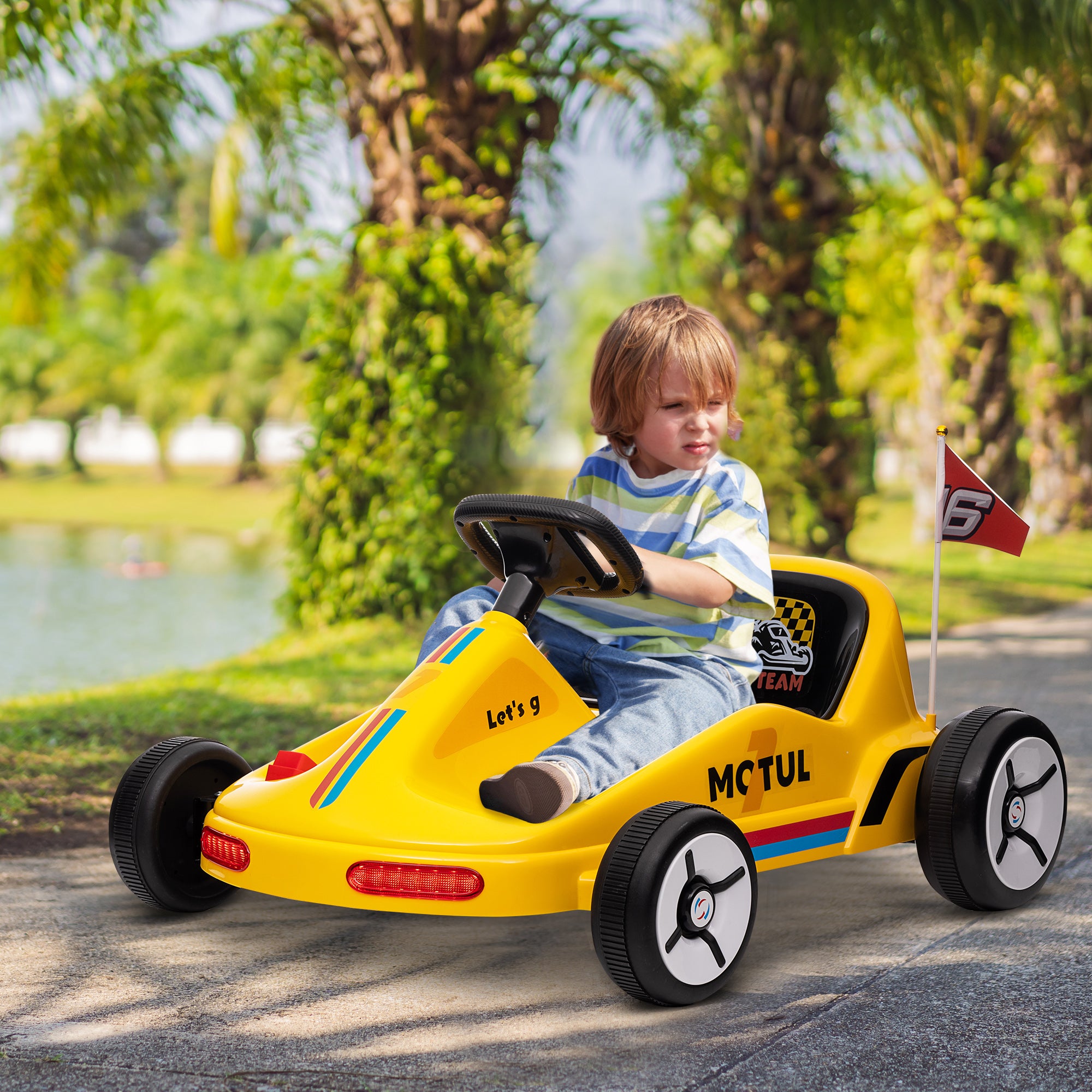 6V Electric Go Kart for Kids with Music, Light, Horn, for 3-5 Years, Yellow