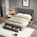 Upholstered 4ft6 Double Storage Bed with 4 Drawers and Soft Backrest - Gray