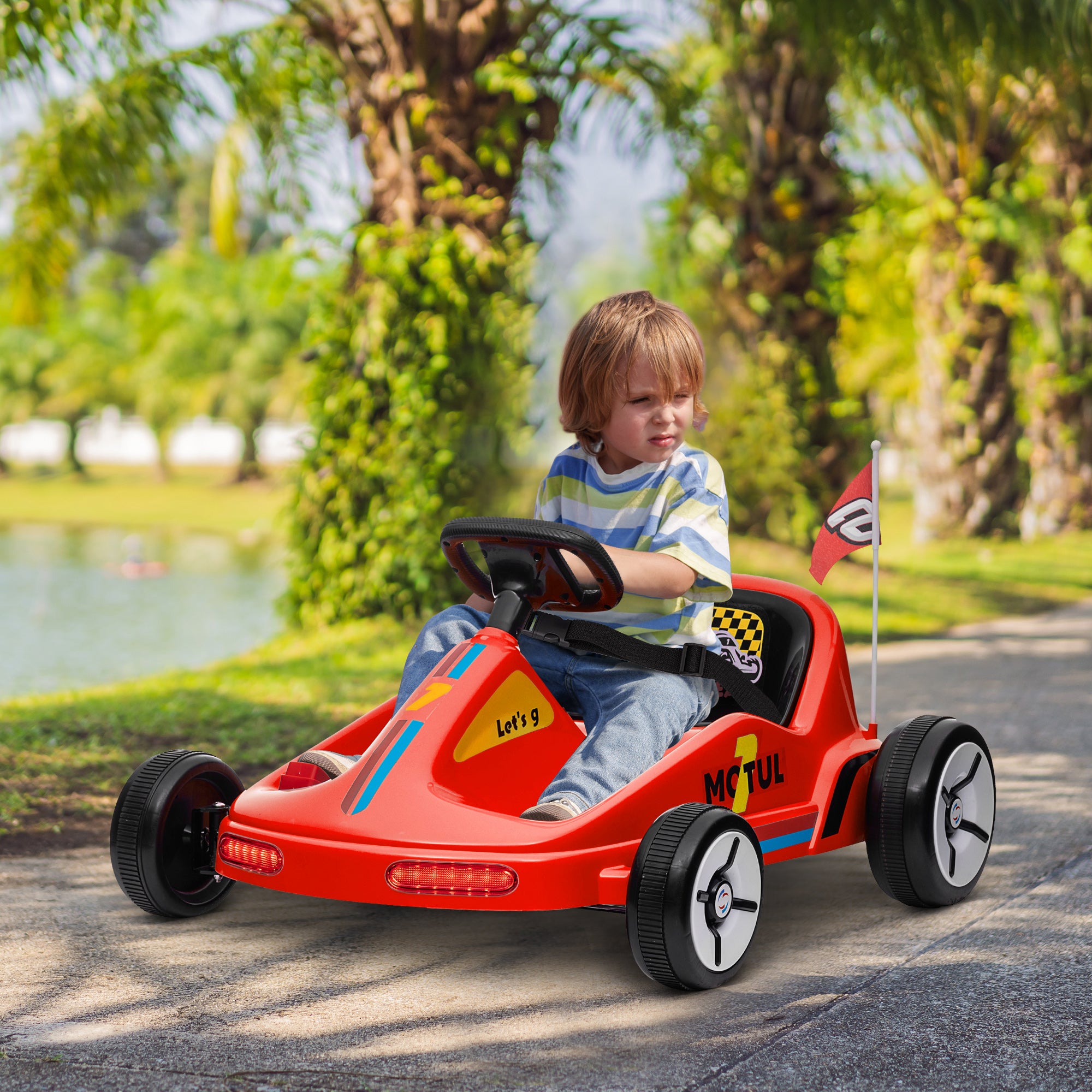 6V Electric Go Kart for Kids with Music, Light, Horn, for 3-5 Years, Red