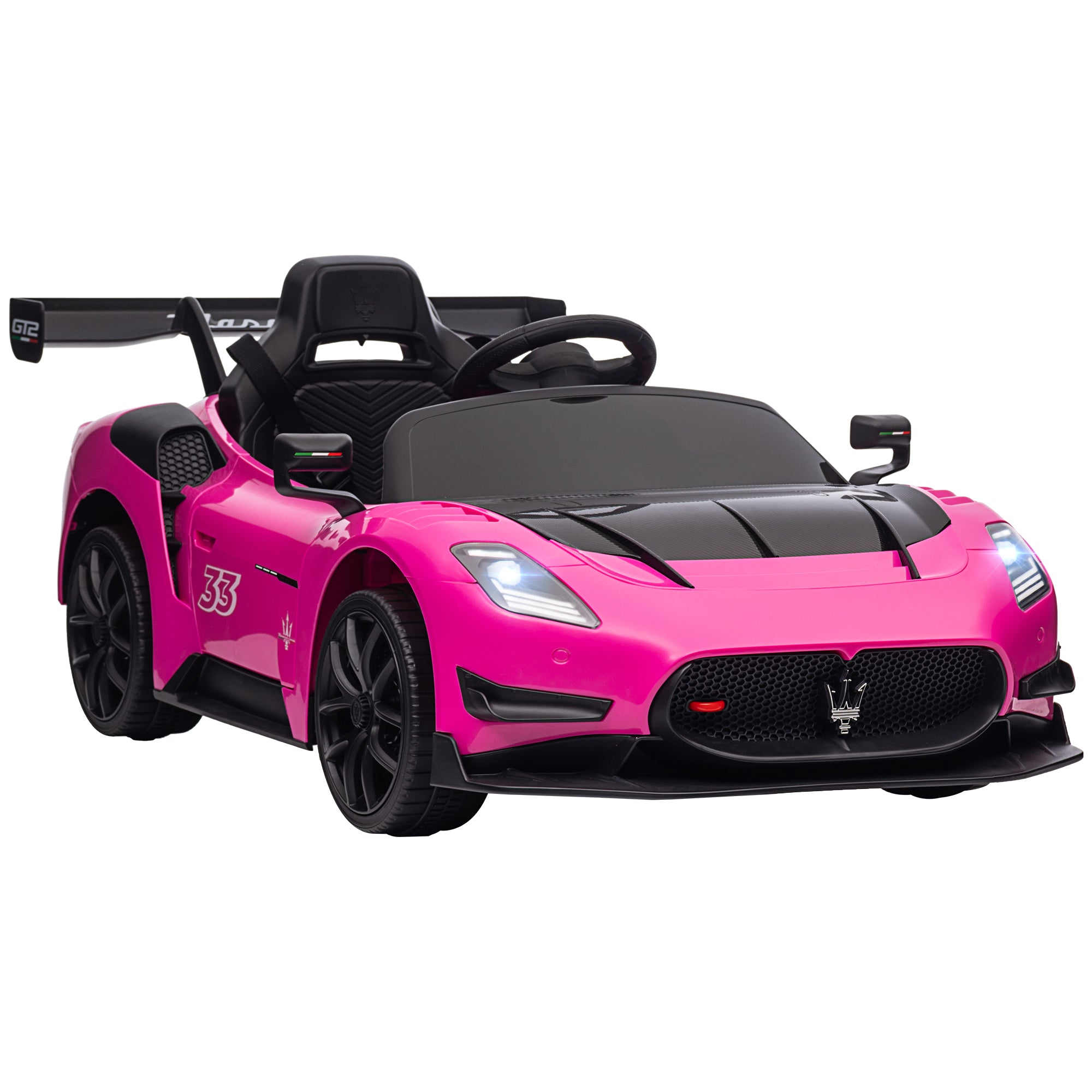 Maserati GT2 Licensed 12V Kids Electric Ride on Car with 4 Suspension, Remote Control Music Horn Lights - Pink