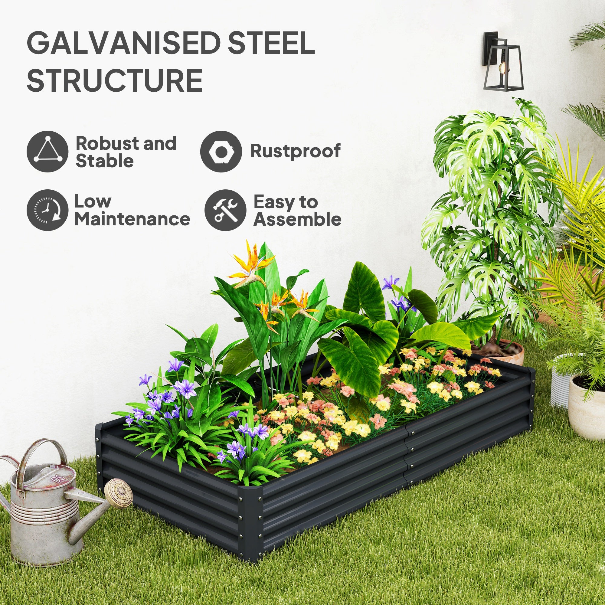 180 x 90cm Galvanised Steel Open Planter - 84H-211V00CG