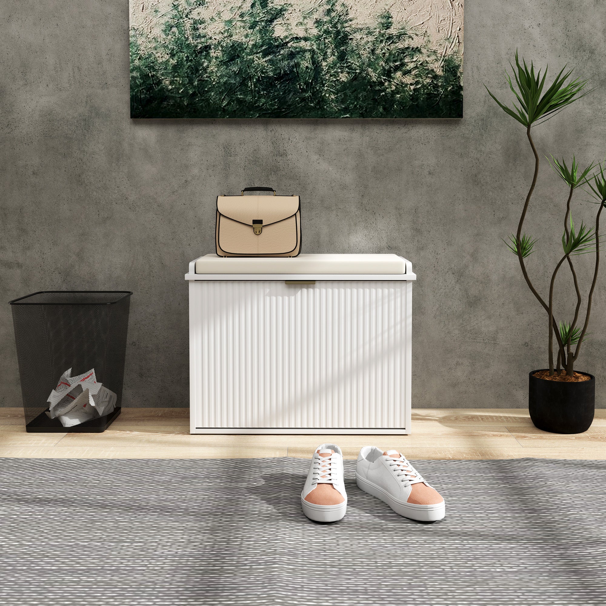 Elegant Six Shoe Bench, with Top Seat - White