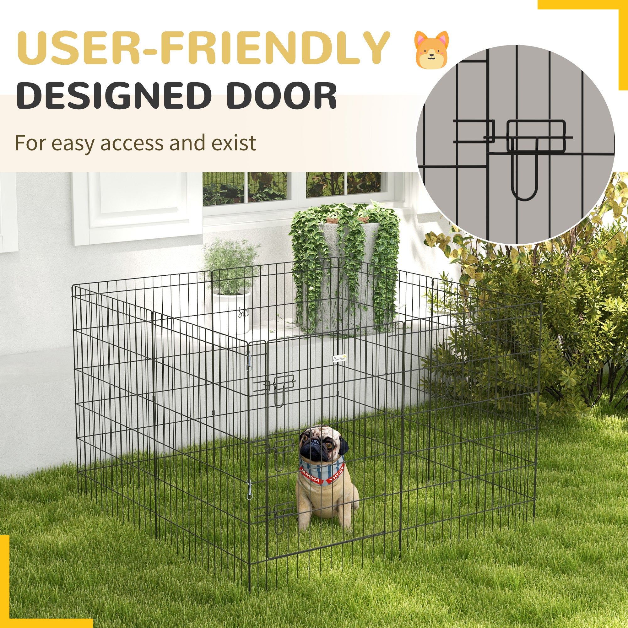 8 Panel DIY Dog Pen with Door, for Dogs, Small Animals, Indoor/Outdoor Use, 91cm High