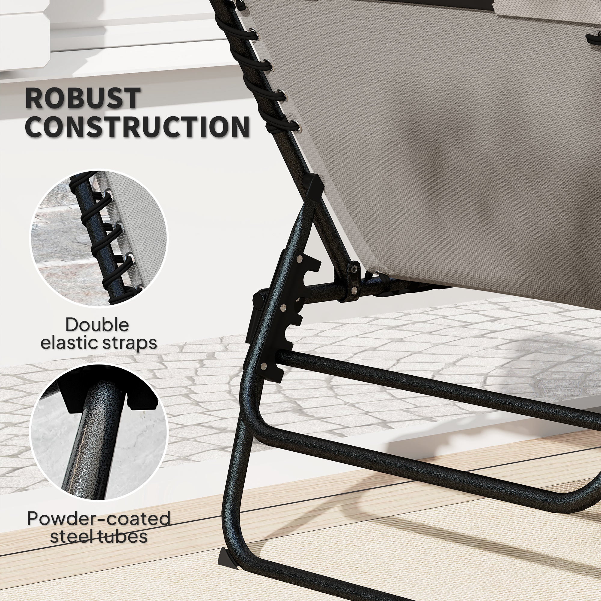 Set of 2 Folding Recliner Sun Loungers with Quick-Dry Pad & Side Pocket - Light Grey