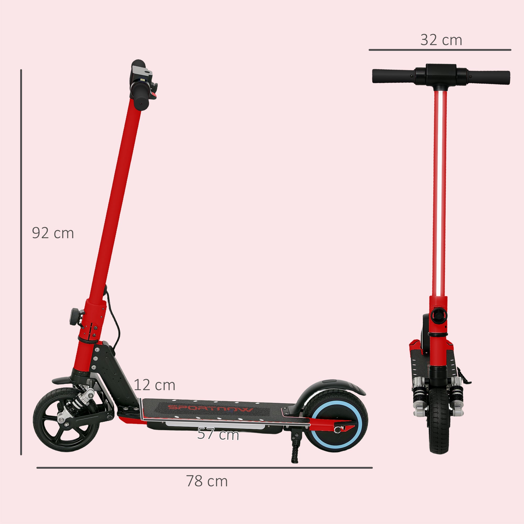 Folding Electric Scooter for Kids 6-14 with Dual Brakes, Front Suspension, LED Lights & Display - Red