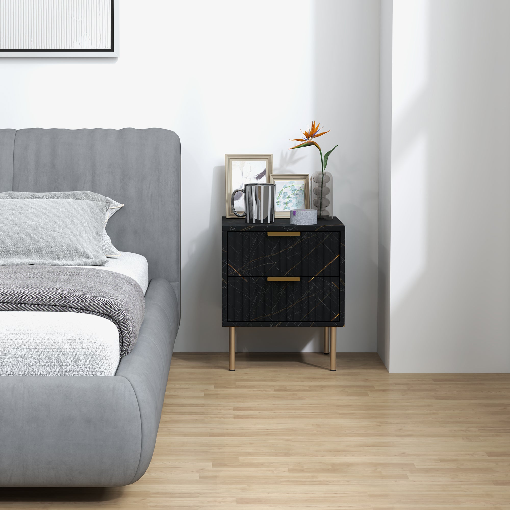 Elegant Two-Drawer Bedside Table - Black