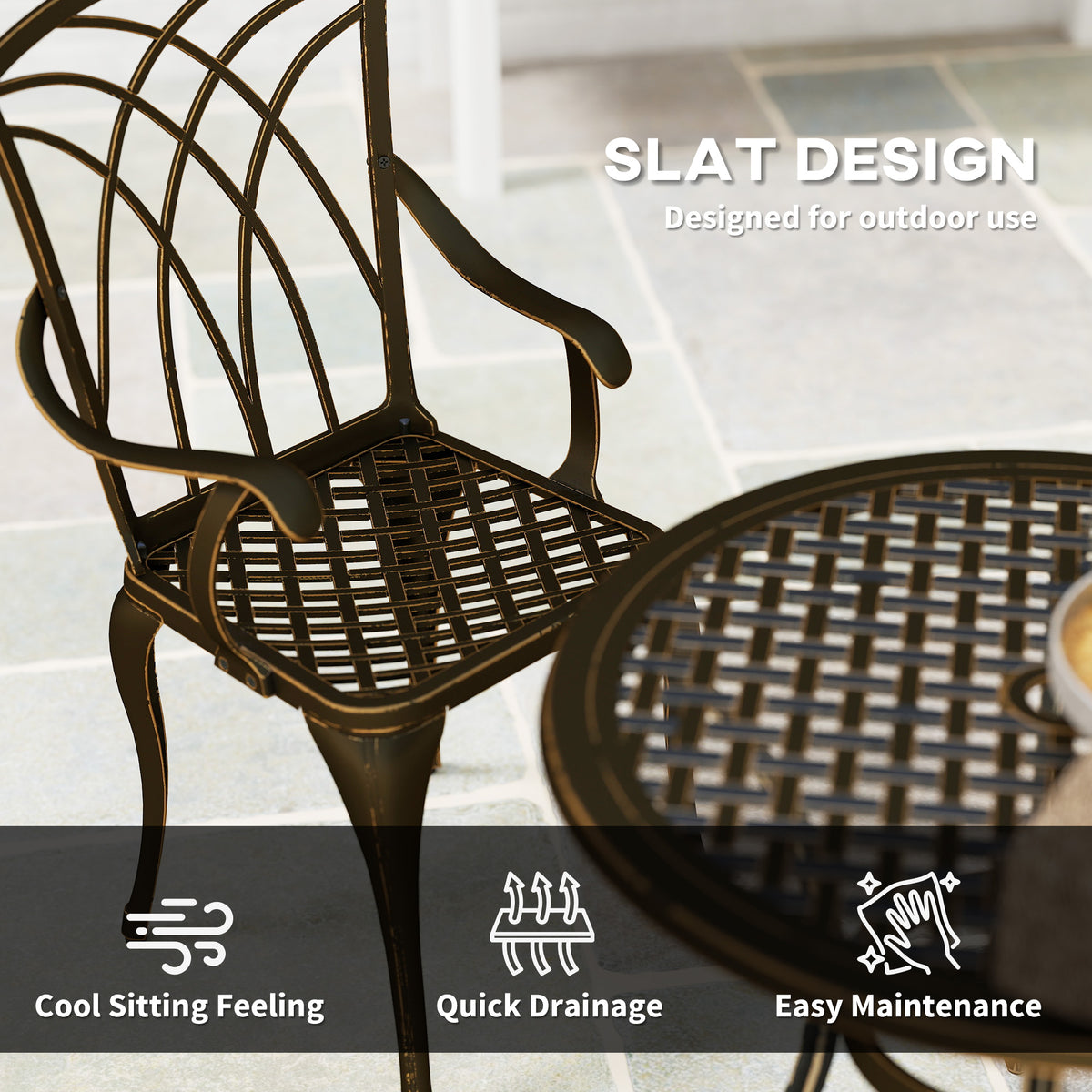 5 Piece Cast Aluminium Garden Dining Set with Parasol Hole - Bronze Tone