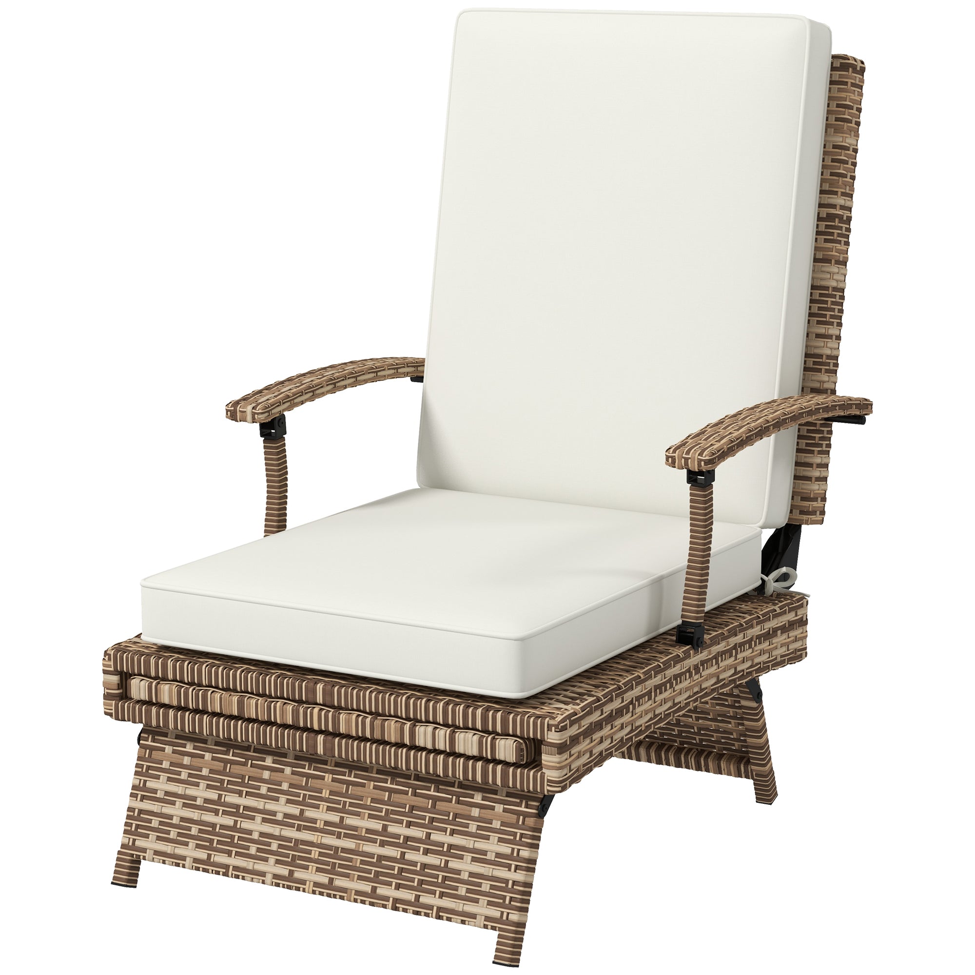 80° Reclining Rattan Lounger - White/Brown