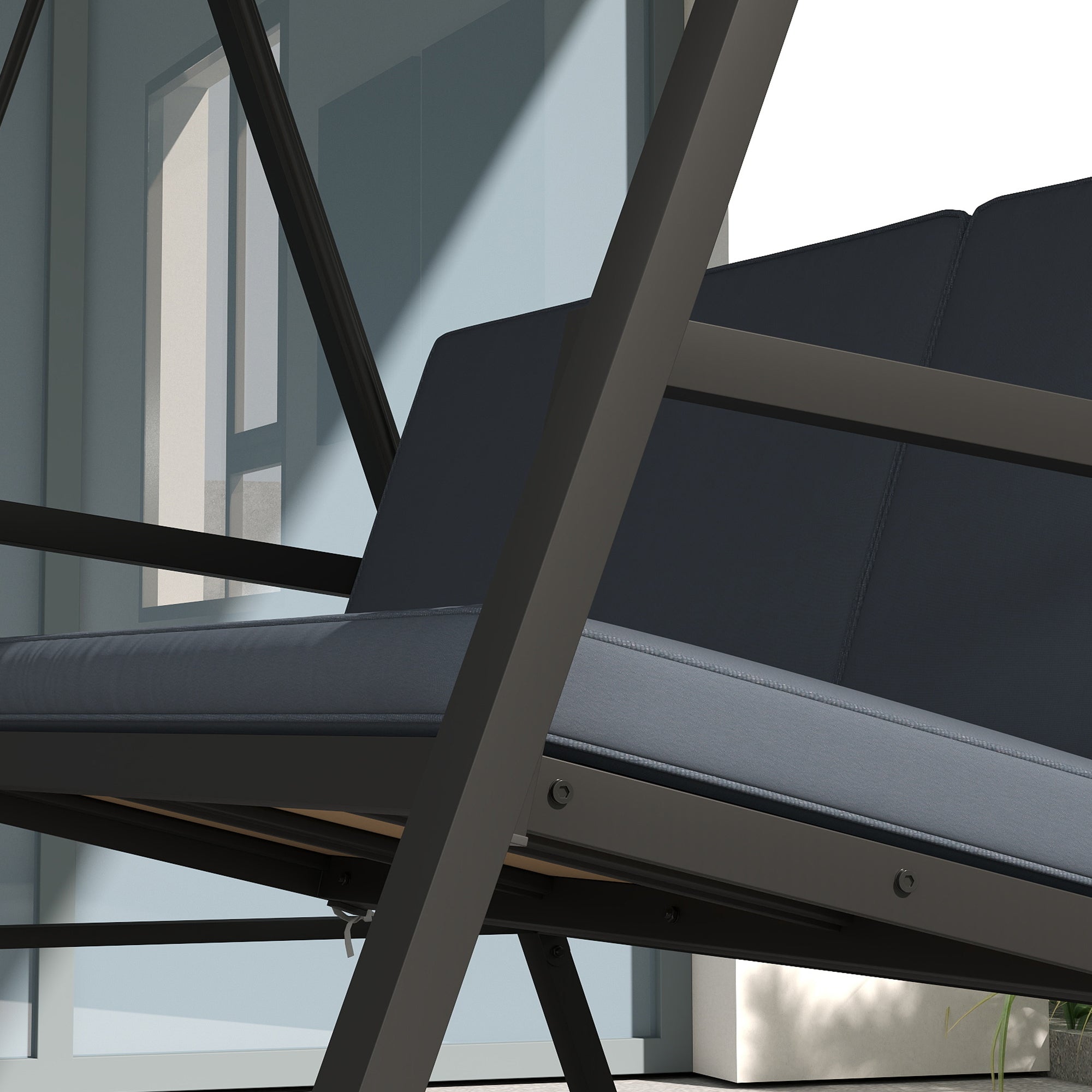 3 Seater Garden Swing Chair with Adjustable Canopy - Dark Grey