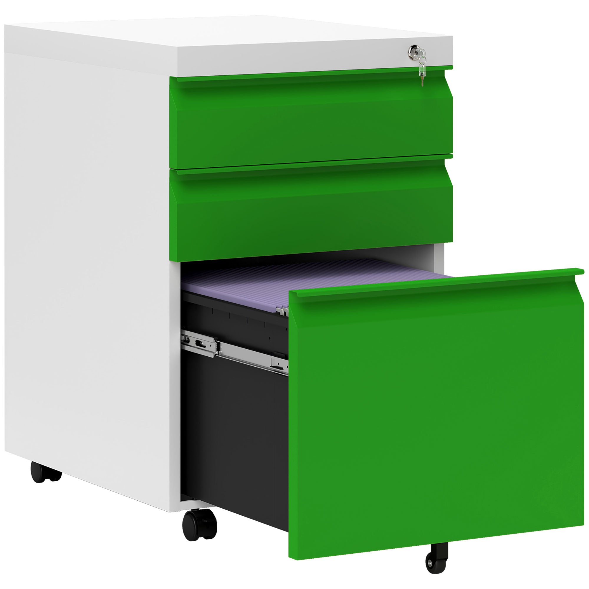 3 Drawer Filling Cabinet, Mobile Metal File Cabinet with Anti-tilt Design for Letter, A4, Legal Size, Green