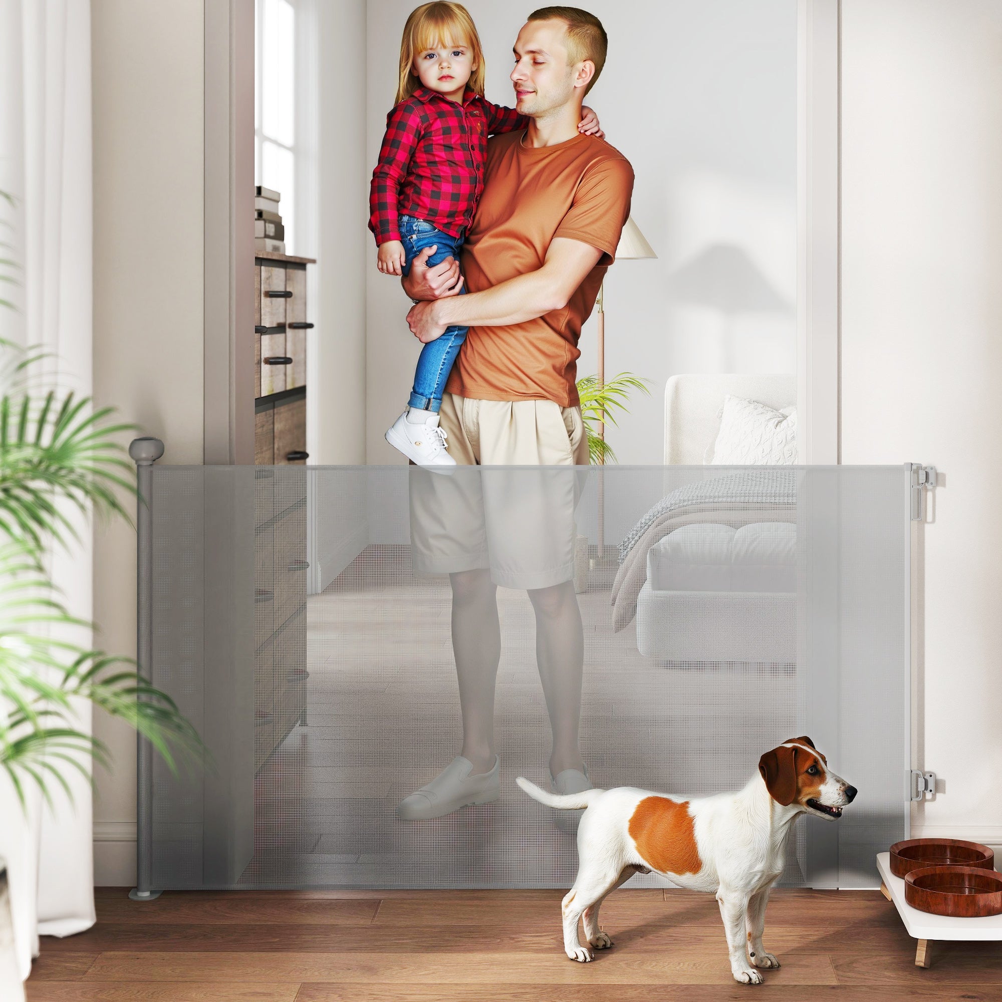 Retractable Stair Gate Extends Up to 140 cm Wide, Dog Gate for Doorways, Stairways, Hallways, Grey
