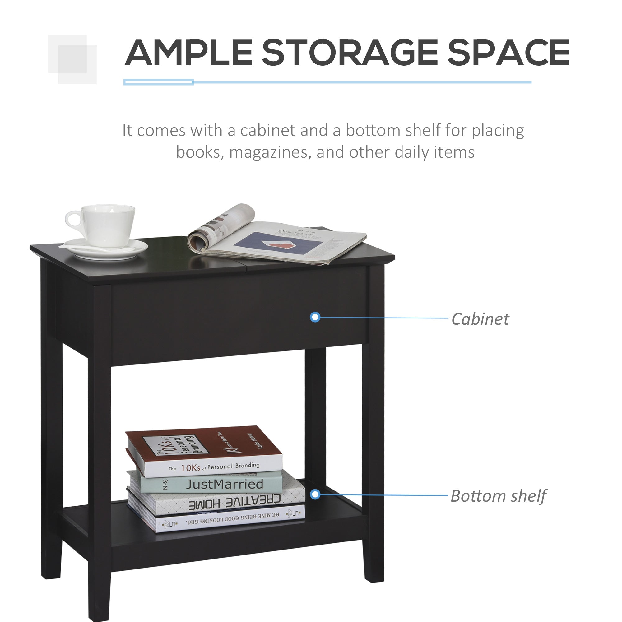 HOMCOM End Table, Narrow Side Table with Flip Top , Shelf, Dark Coffee
