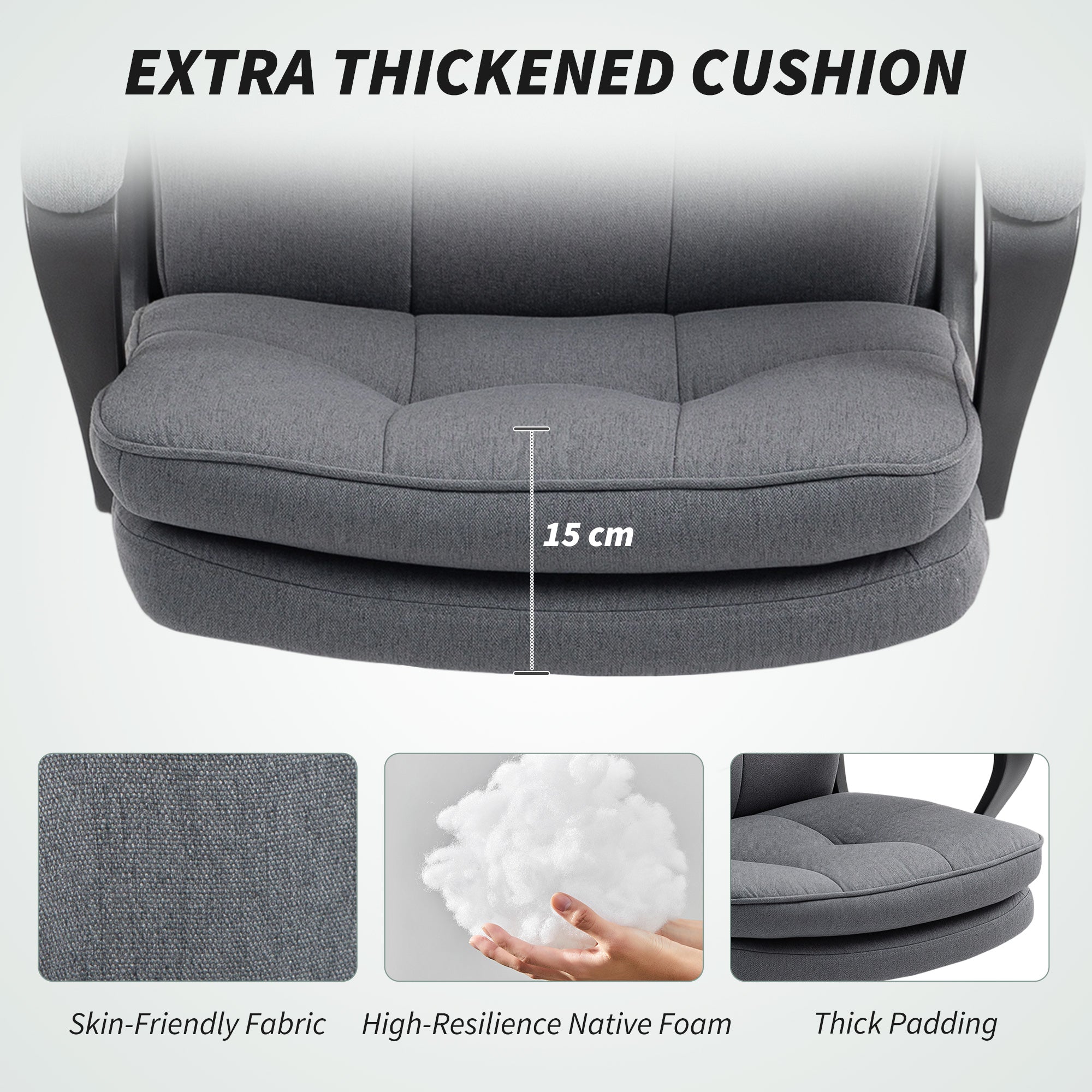 Double Padded Linen-Look Office Chair - Charcoal Grey