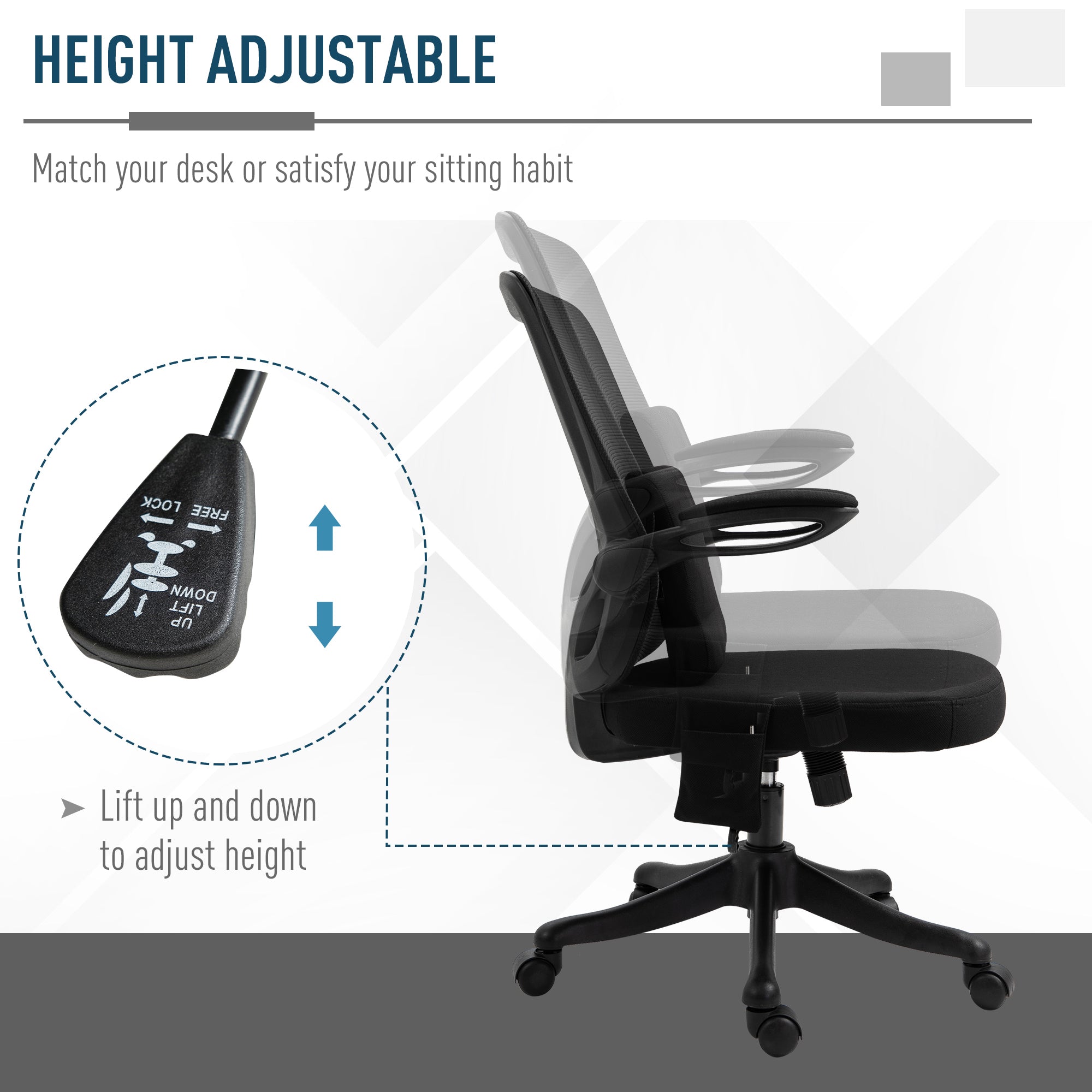 Office Chair 2-Point Massage Executive Ergonomic USB Power Mesh Design 360° Swivel with Lumbar Support, Black