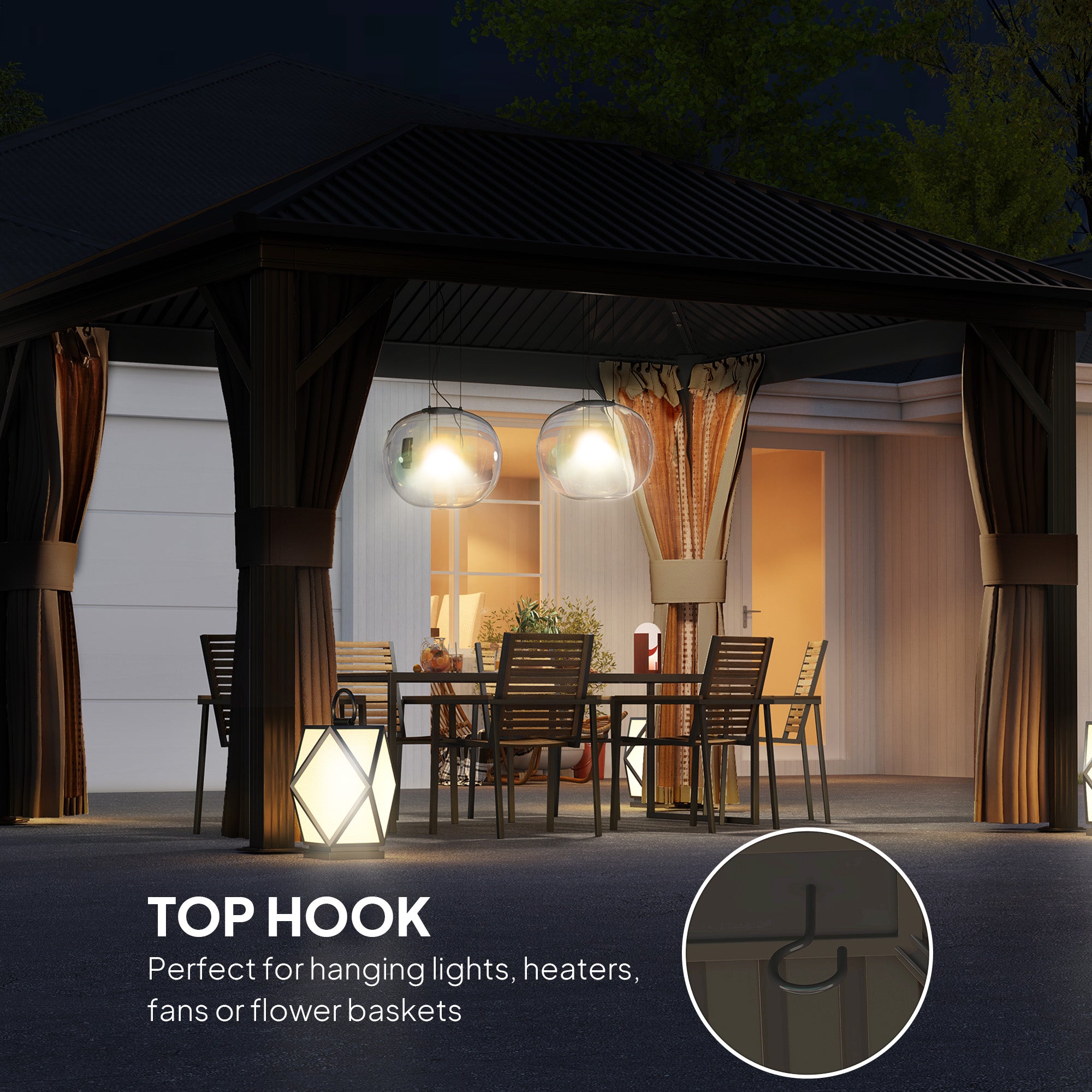 3.6 x 3 Metre Aluminium Frame Hardtop Gazebo with Curtains - Grey