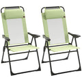 Folding Garden Chairs Set of 2, 5-Position Recliner Camping Chair with High Back, All Weather Texteline Seat, Portable Outdoor Dining Chairs with Headrests for Patio, Picnic, Green
