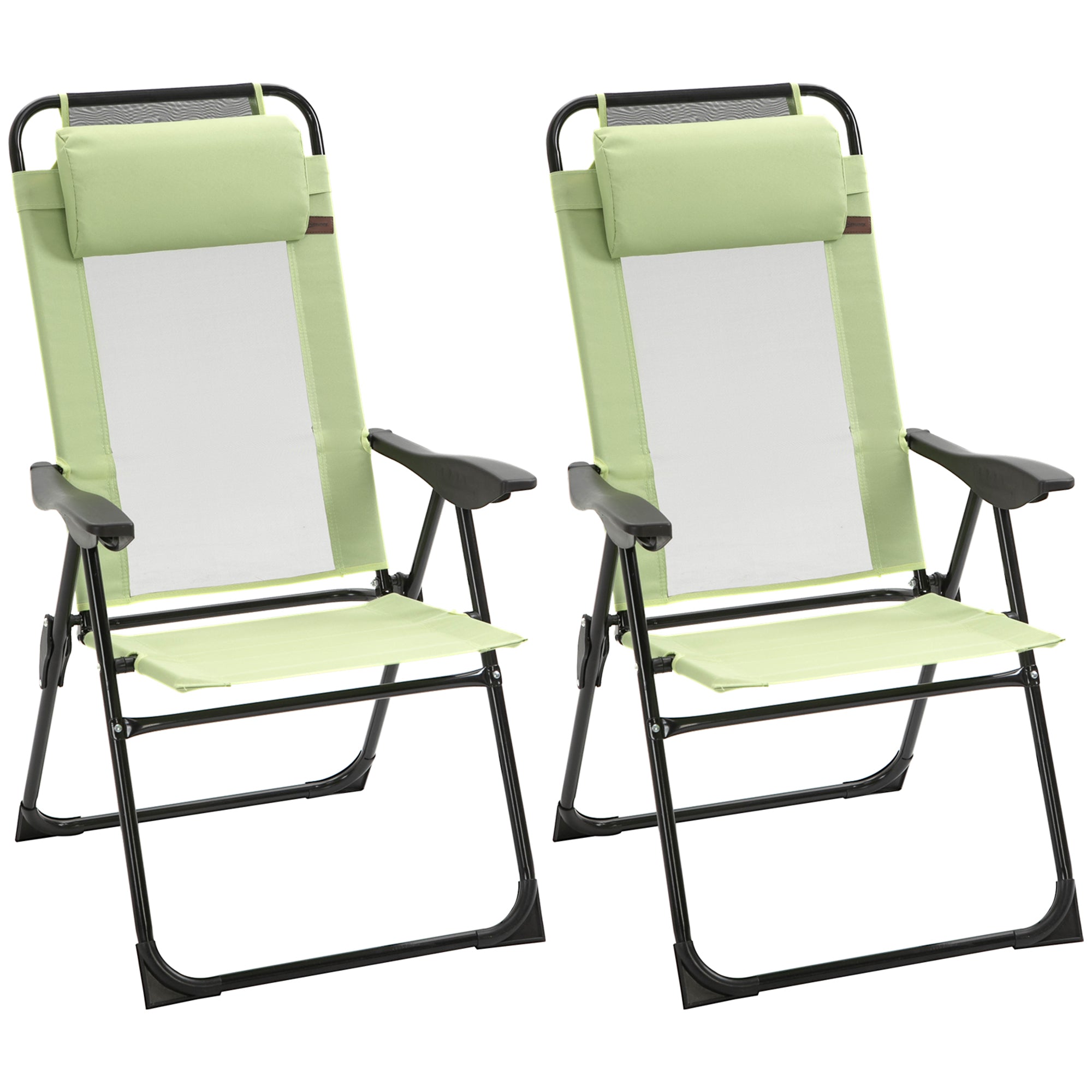 Folding Garden Chairs Set of 2, 5-Position Recliner Camping Chair with High Back, All Weather Texteline Seat, Portable Outdoor Dining Chairs with Headrests for Patio, Picnic, Green