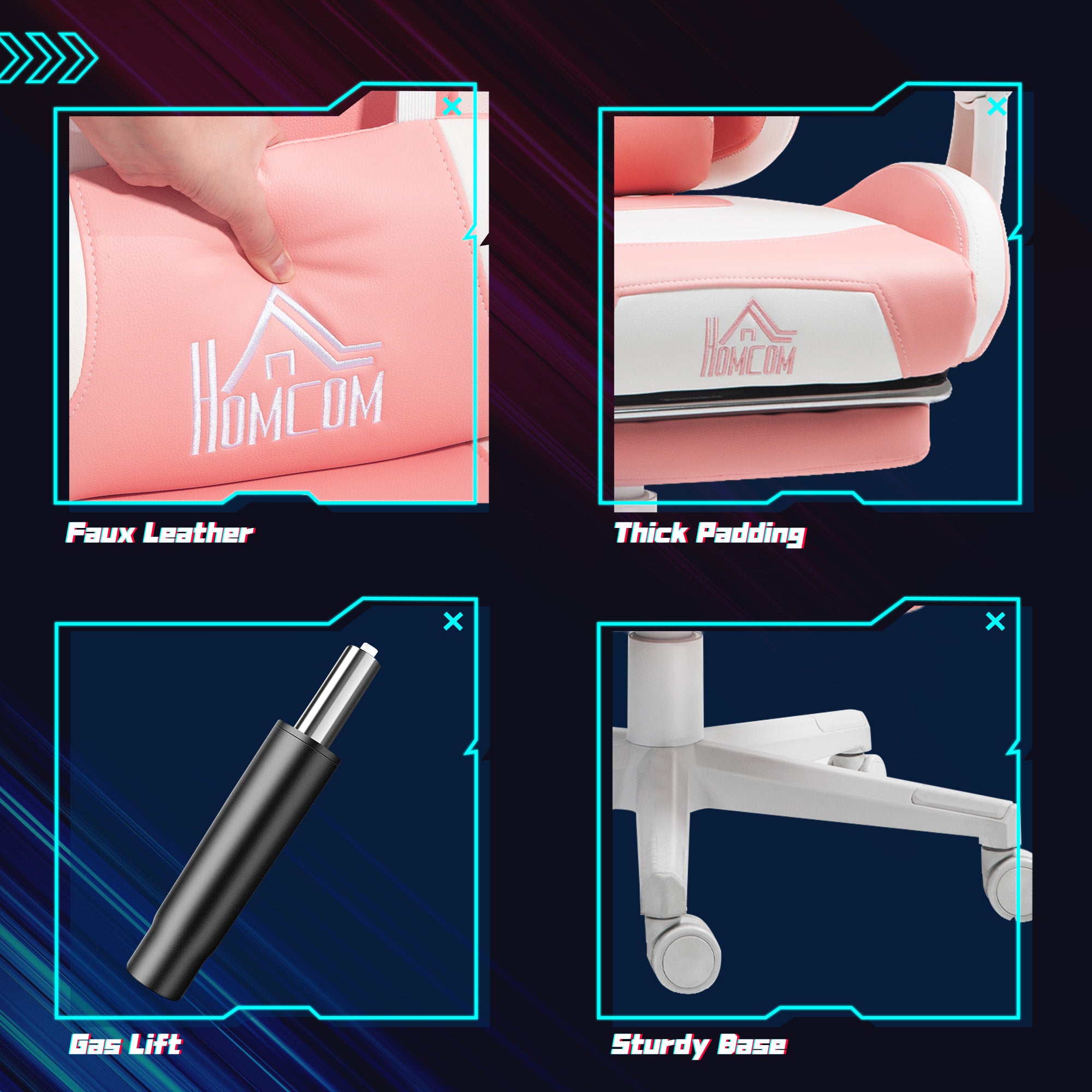 Cat Ear and Paw Reclining Office Chair, with Footrest - Pink/White