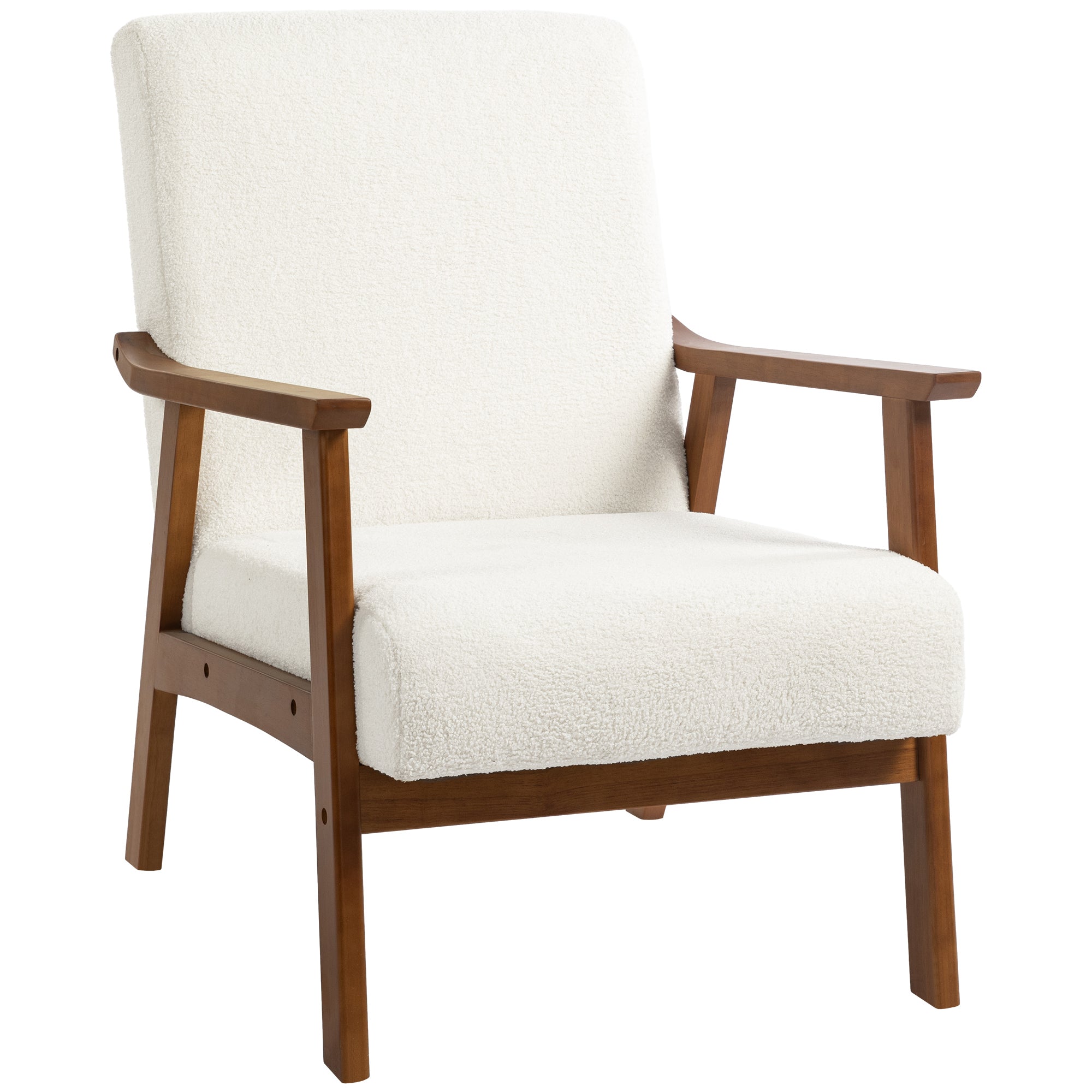 Boucle Seat Mid Century Accent Chair - White