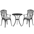 Three-Piece Cast Aluminium Bistro Set with Cushions and Parasol Hole - Black