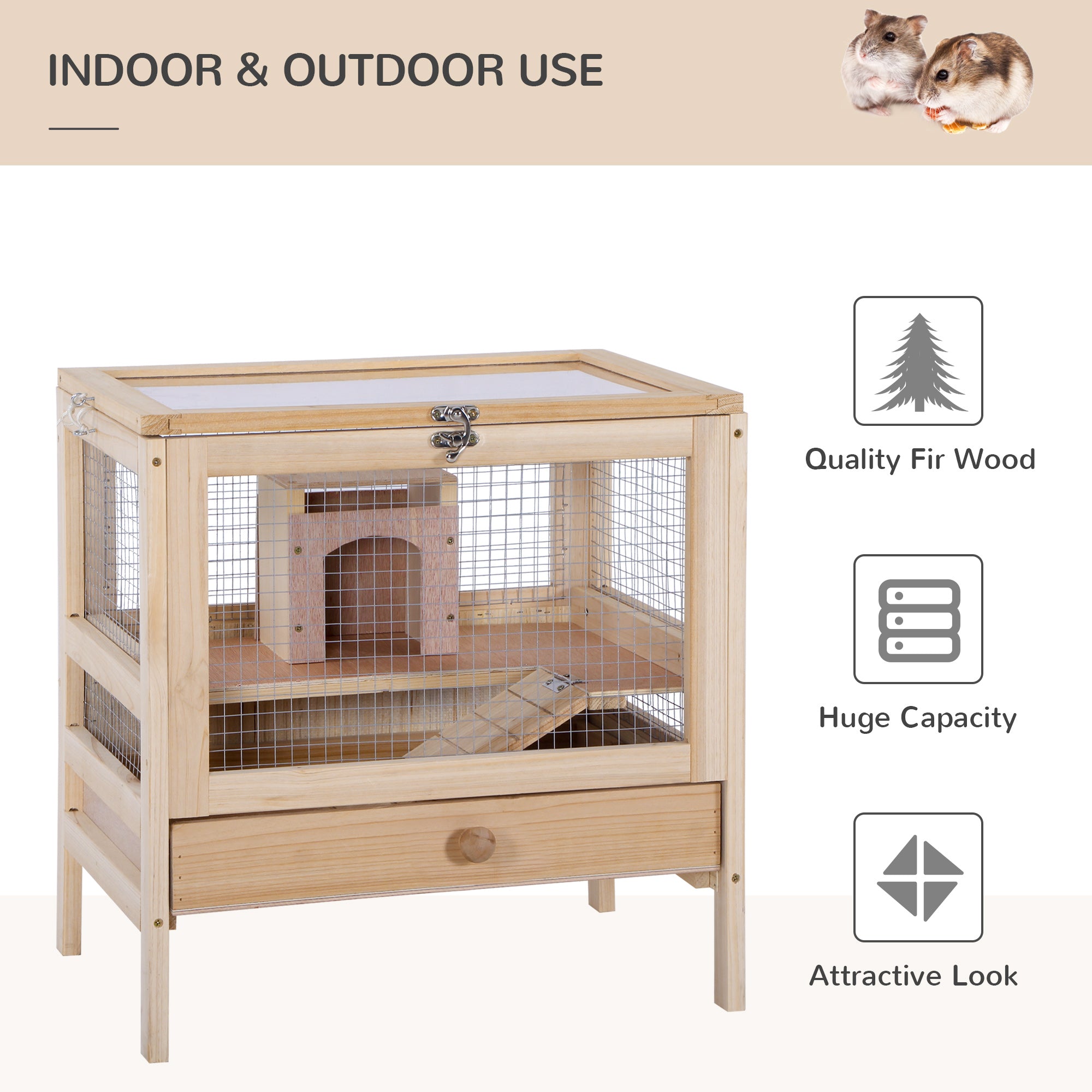 Hamster Cage Rodent Pet Small Animal Kit Large Wooden hut Box Double Layers Easy Clean 46 x 34 x 48 cm