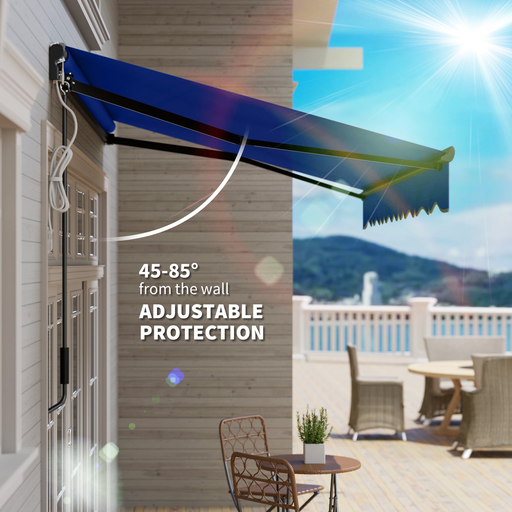 3 Metre Electric Retractable Awning with LED Light - Blue
