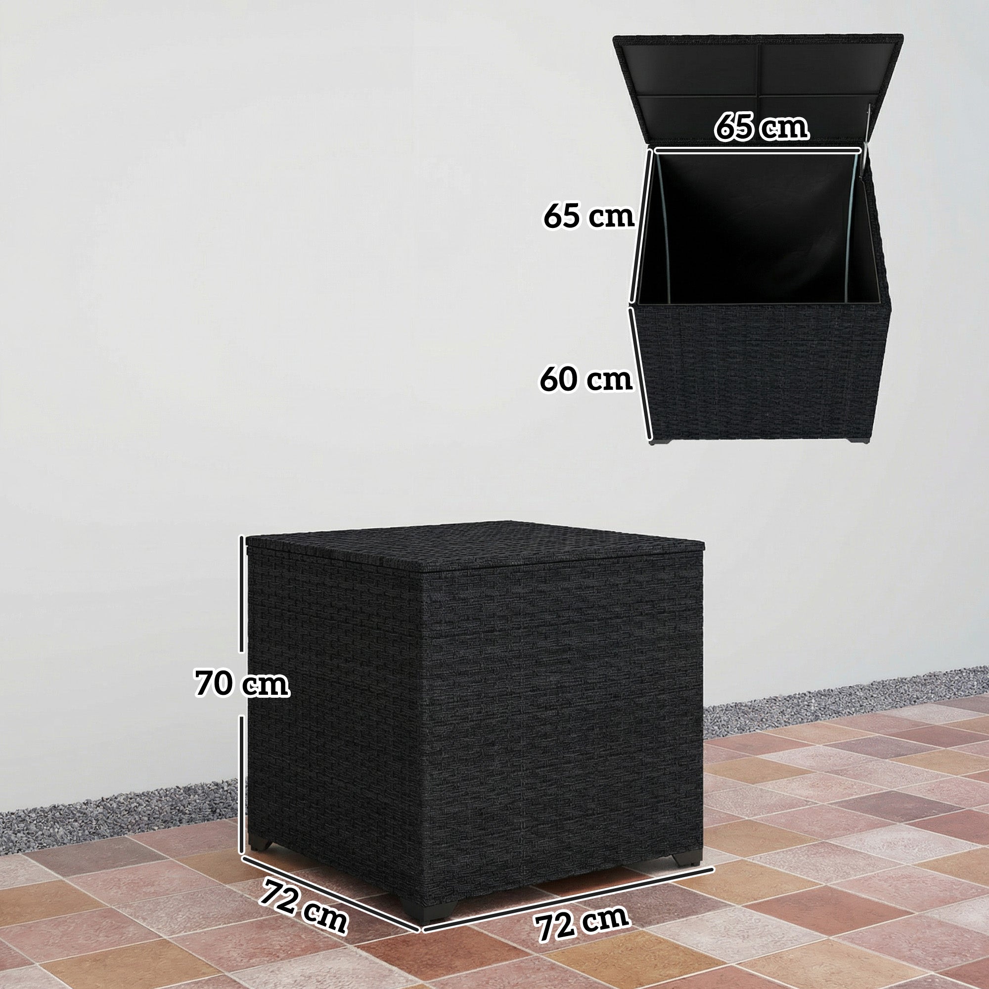 253L Garden Storage Box, Rattan Deck Box with Zipped Liner, Safe Pneumatic Rod, Patio Storage Container, Black