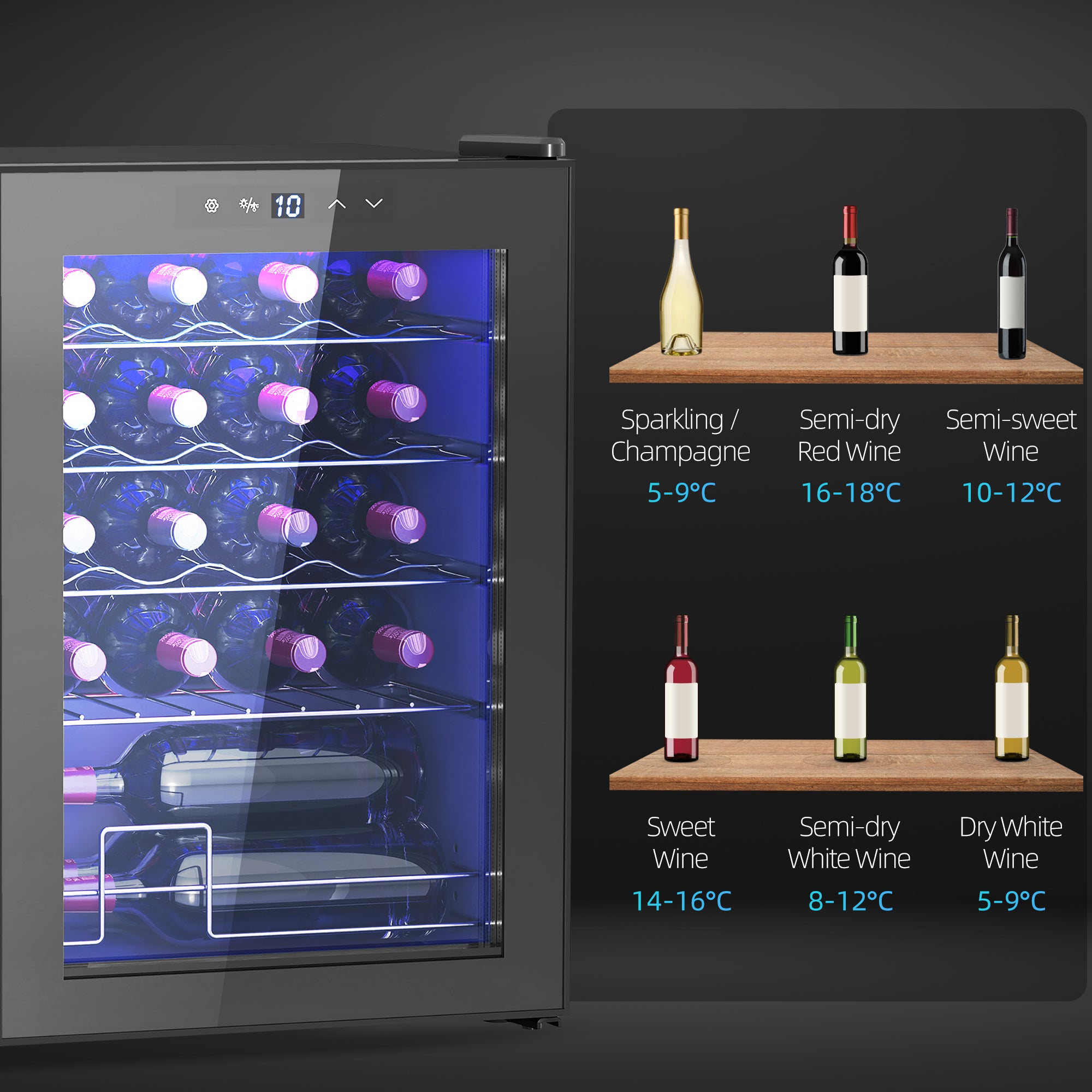 20 Bottle 5-18℃ Countertop Wine Fridge - Black