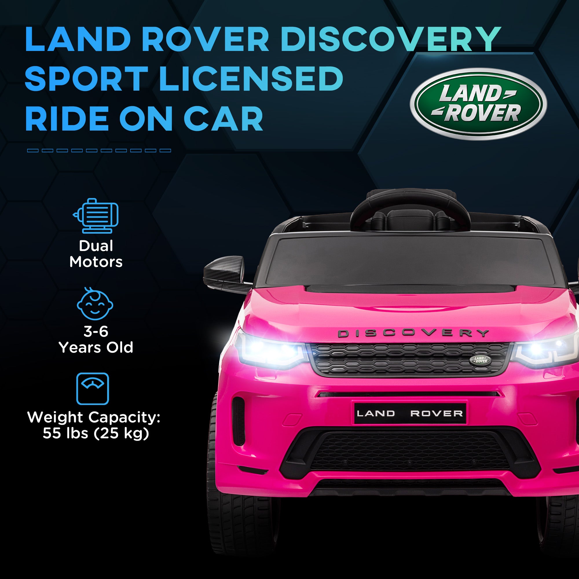 Land Rover Discovery Sport Licensed 12V Kids Ride on Car w/ Remote Control, Lights Music Horn, for 3-6 Years Pink