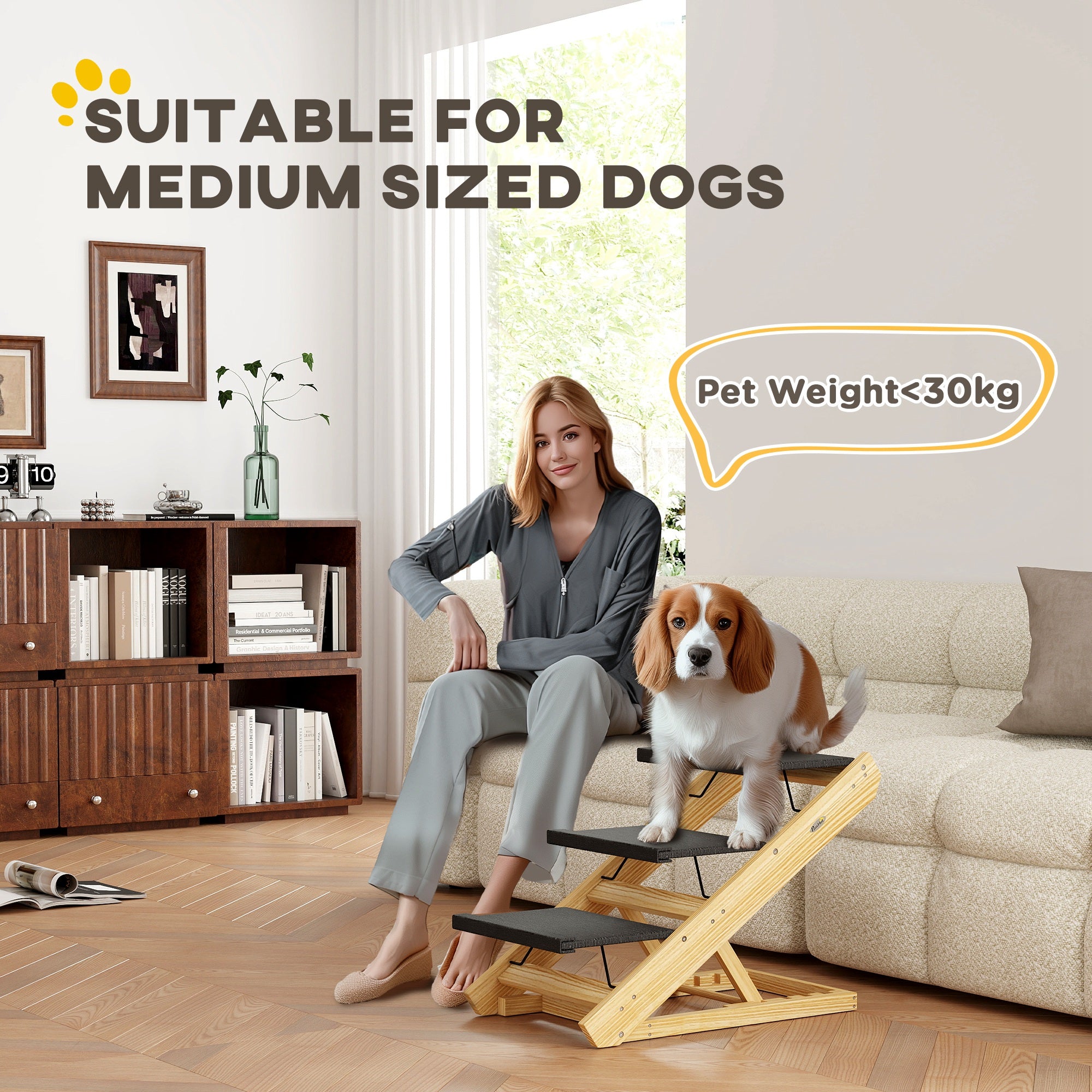 Adjustable Dog Steps Dog Ramp, 3-Step Non-slip Pet Stairs for Medium Sized Dogs, Foldable Dog Stairs for Bed Sofa