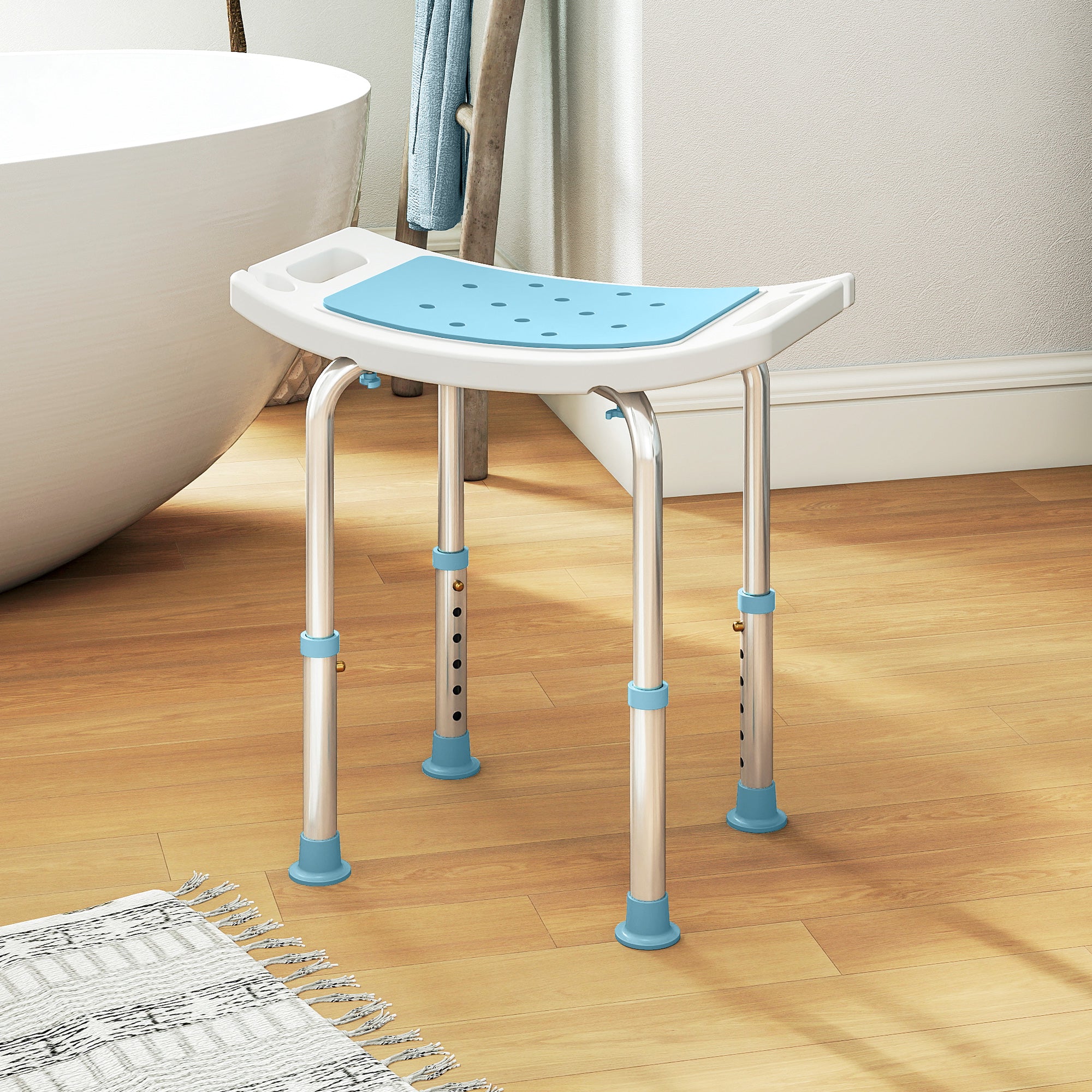 Shower Chair, Adjustable Height Shower Stool with Aluminium Frame and Non-Slip Feet, Bathtub Stool Seat with Padded Seat for Elderly Disabled Handicap, Turquoise