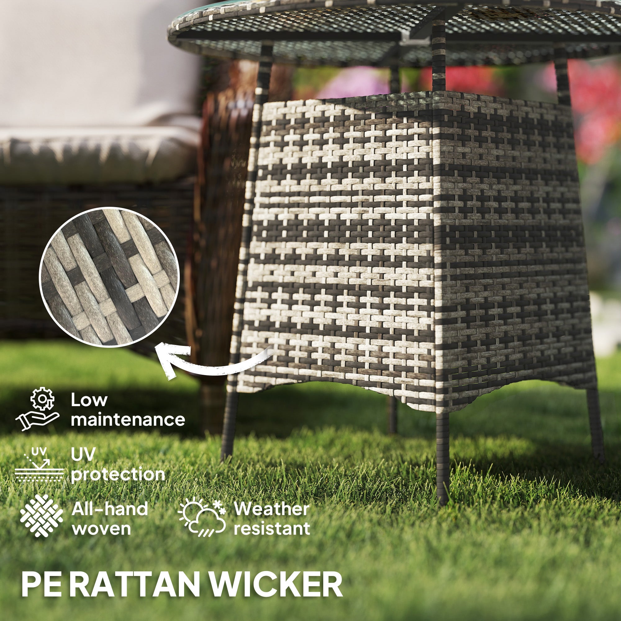 1 Piece Wicker Rattan Garden Coffee Table with Umbrella Hole Grey