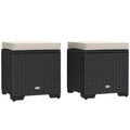 Set of 2 Rattan Storage Ottomans with Removable Cushions - Cream