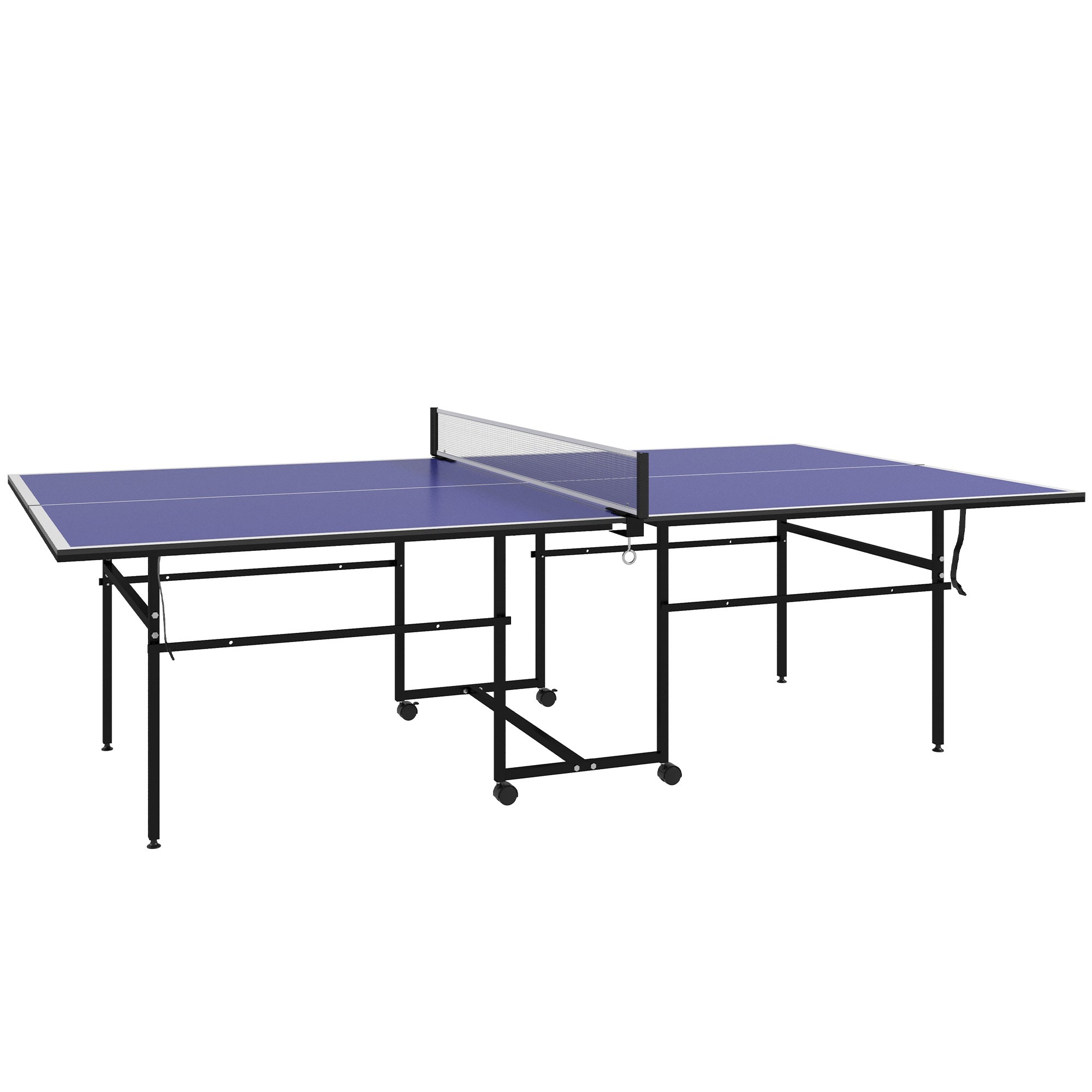 9FT Folding Table Tennis Table with 4 Wheels, for Indoor Use, Blue