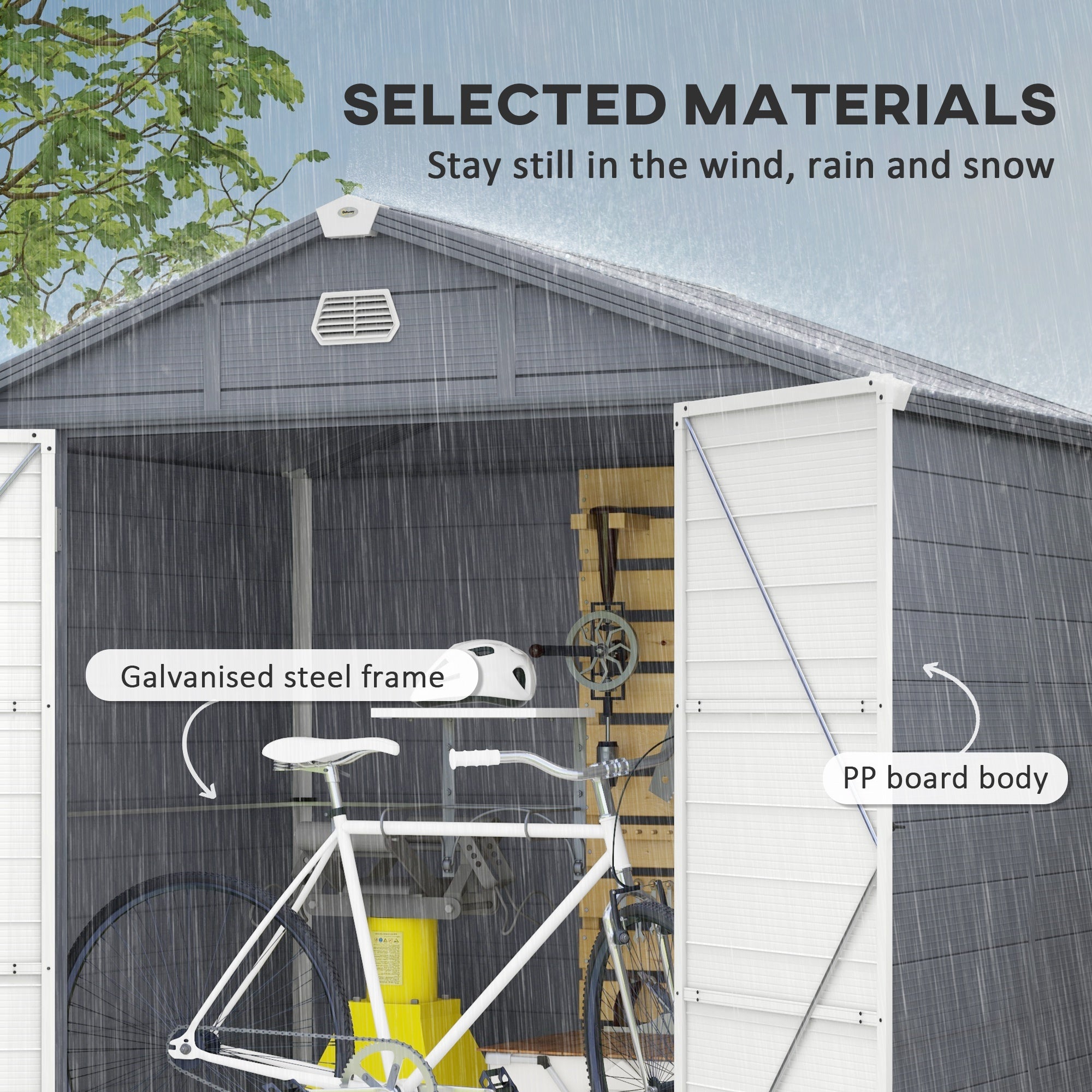 7.9ft x 6.2ft Aluminium Frame and Plastic Wall Shed, with Foundation - Grey