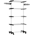 Four-Shelf Collapsible Clothes Horse with Side Arms and Wheels - Black