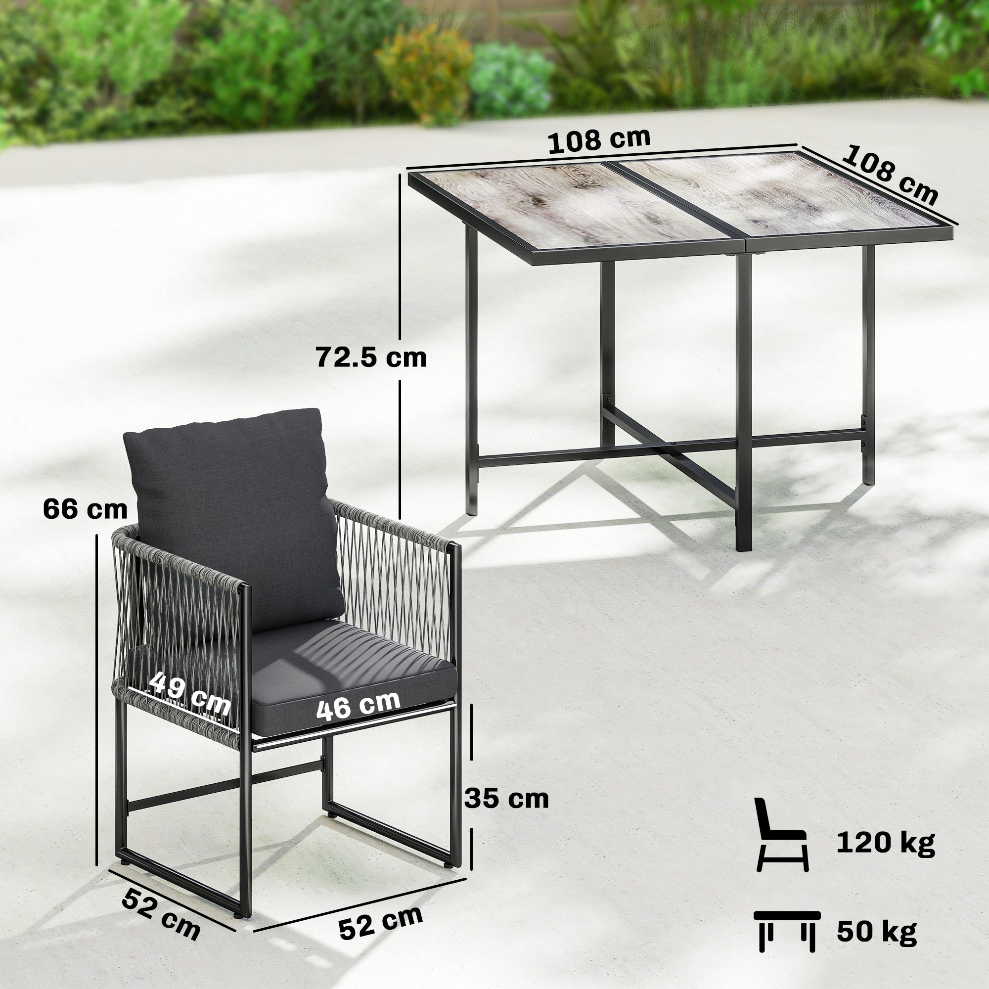 4-Seater Garden Dining Set, Rattan Outdoor Furniture with Space-Saving Chairs and Thick Cushions for Patio Balcony, Black