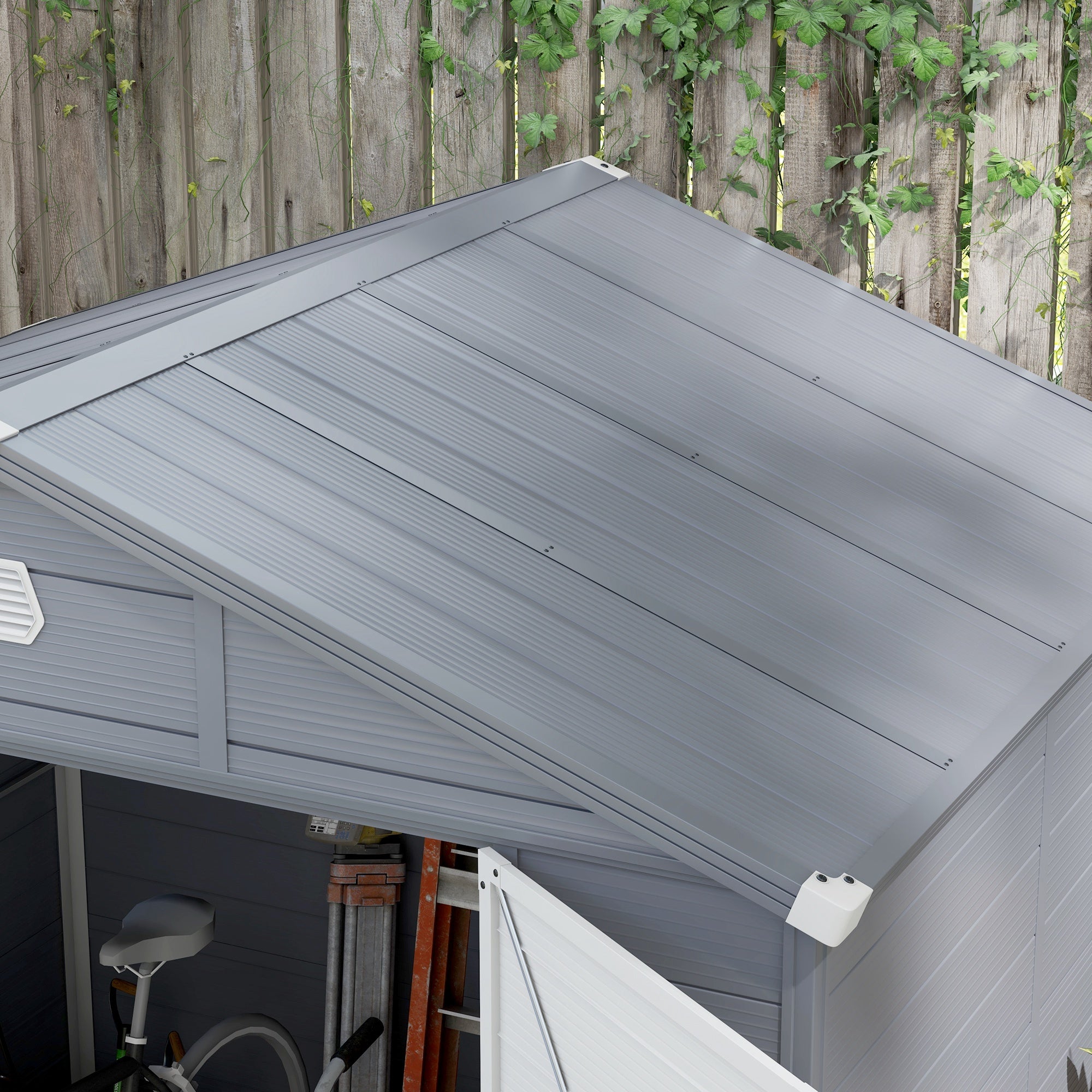 7.9ft x 6.2ft Aluminium Frame and Plastic Wall Shed, with Foundation - Grey