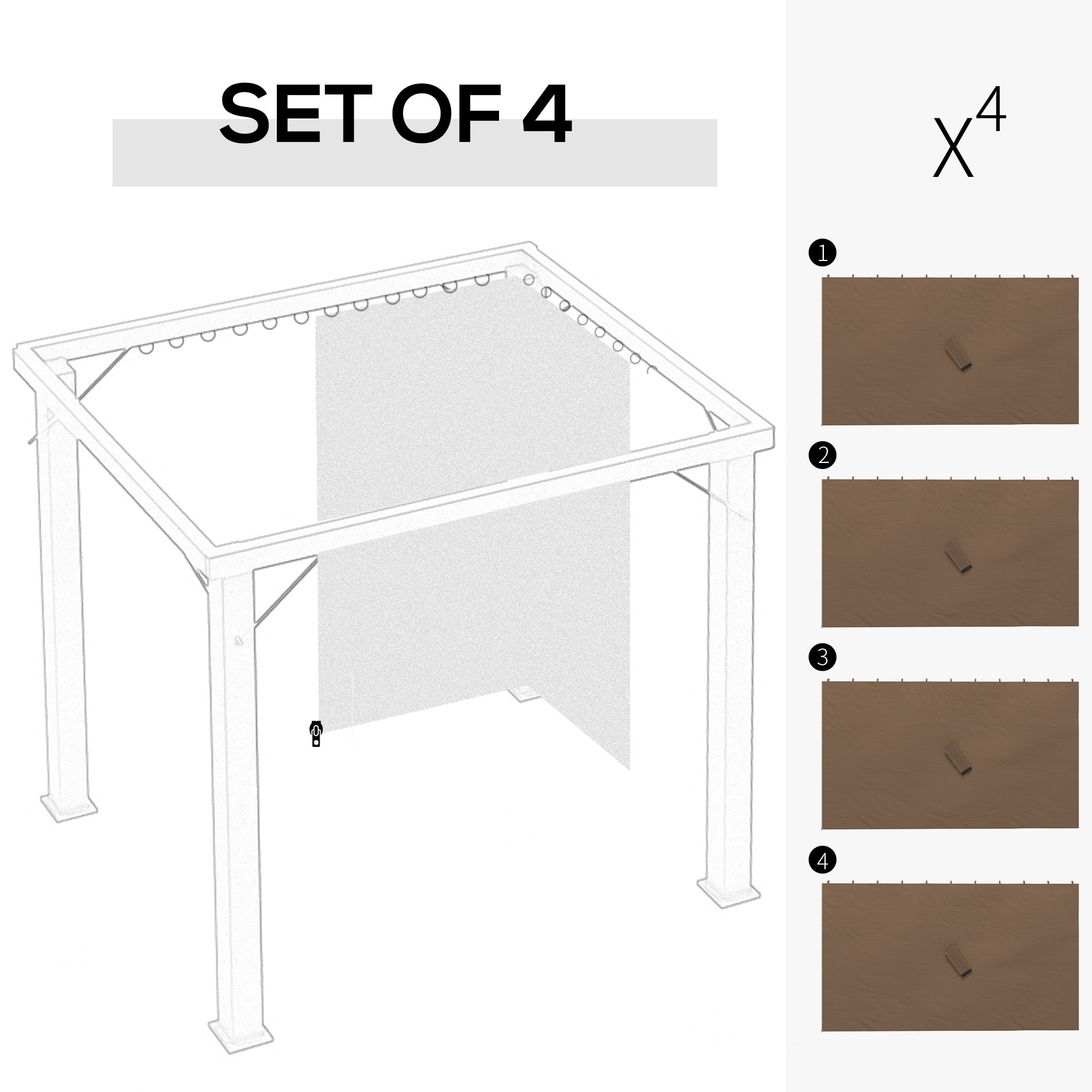 Set of Four Polyester Gazebo Replacement Walls 3x4m - Dark Brown