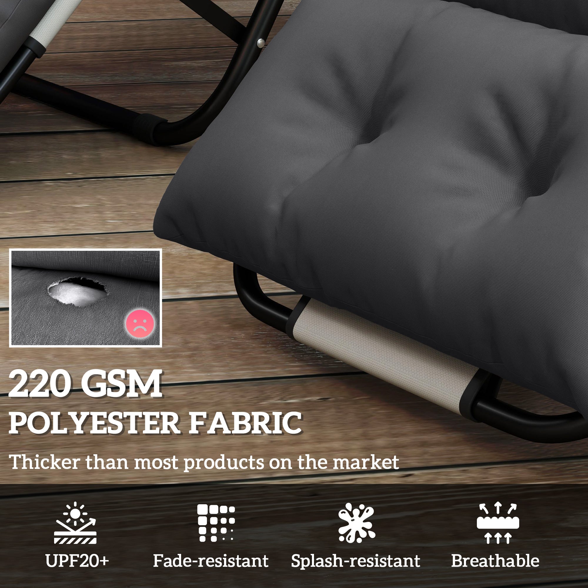 Set of Two 190 x 56cm Sun Lounger Cushions - Dark Grey