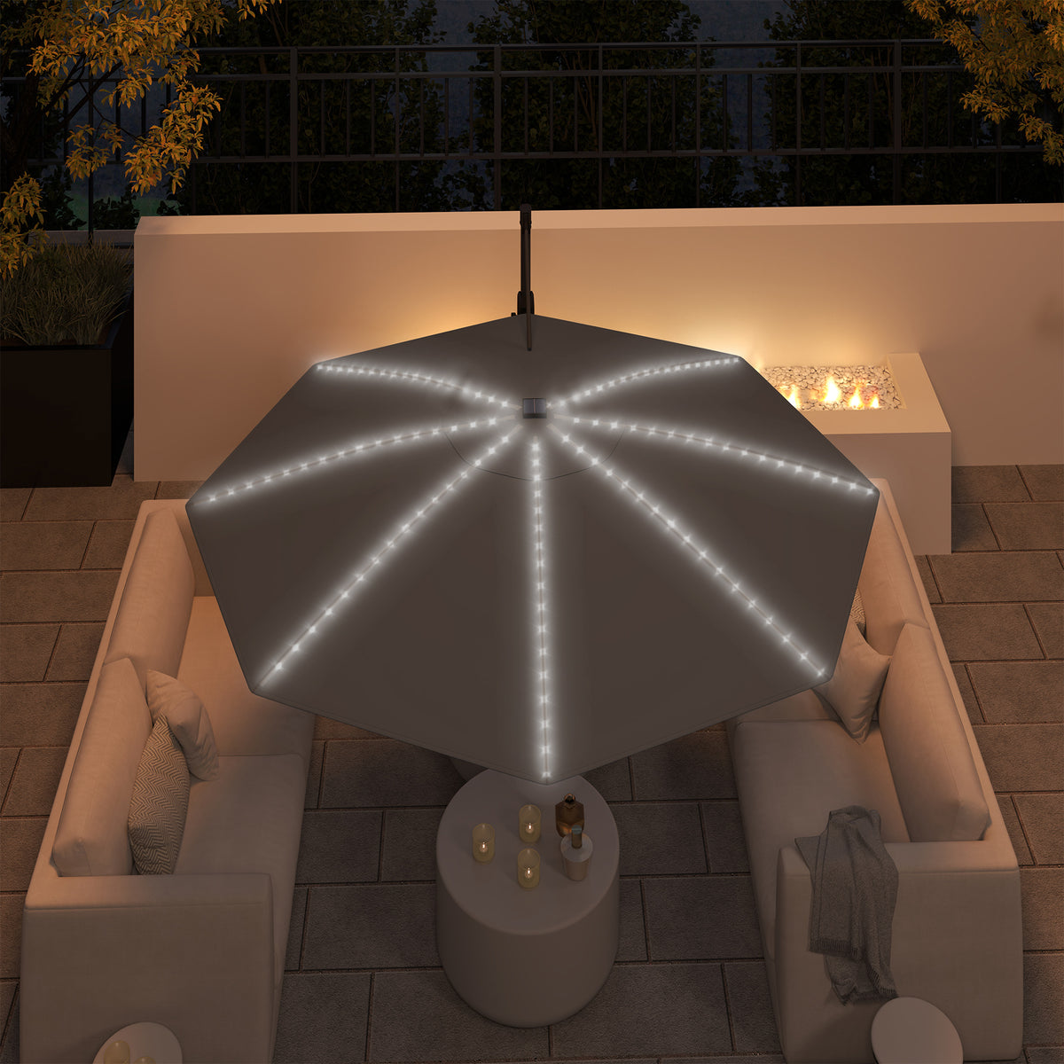 3 Metre Cantilever Garden Parasol with Solar Lights and Crank Handle - Dark Grey