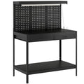 110 cm Workbench with Pegboard, Heavy Duty Work Table with Power Strip and LED Light, Black