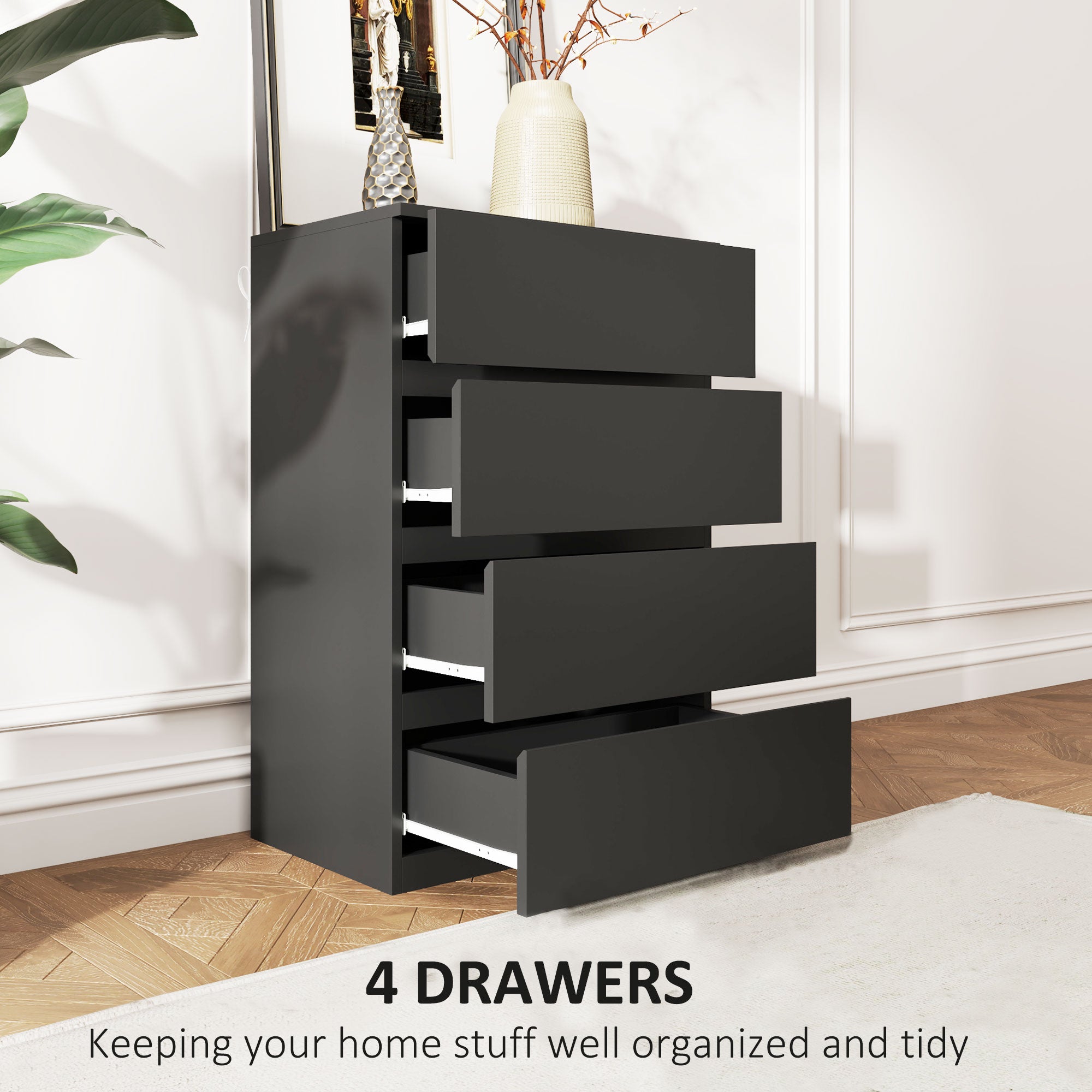 4-Drawer Chest of Drawers Storage Cabinet Modern Bedroom Dresser - Black