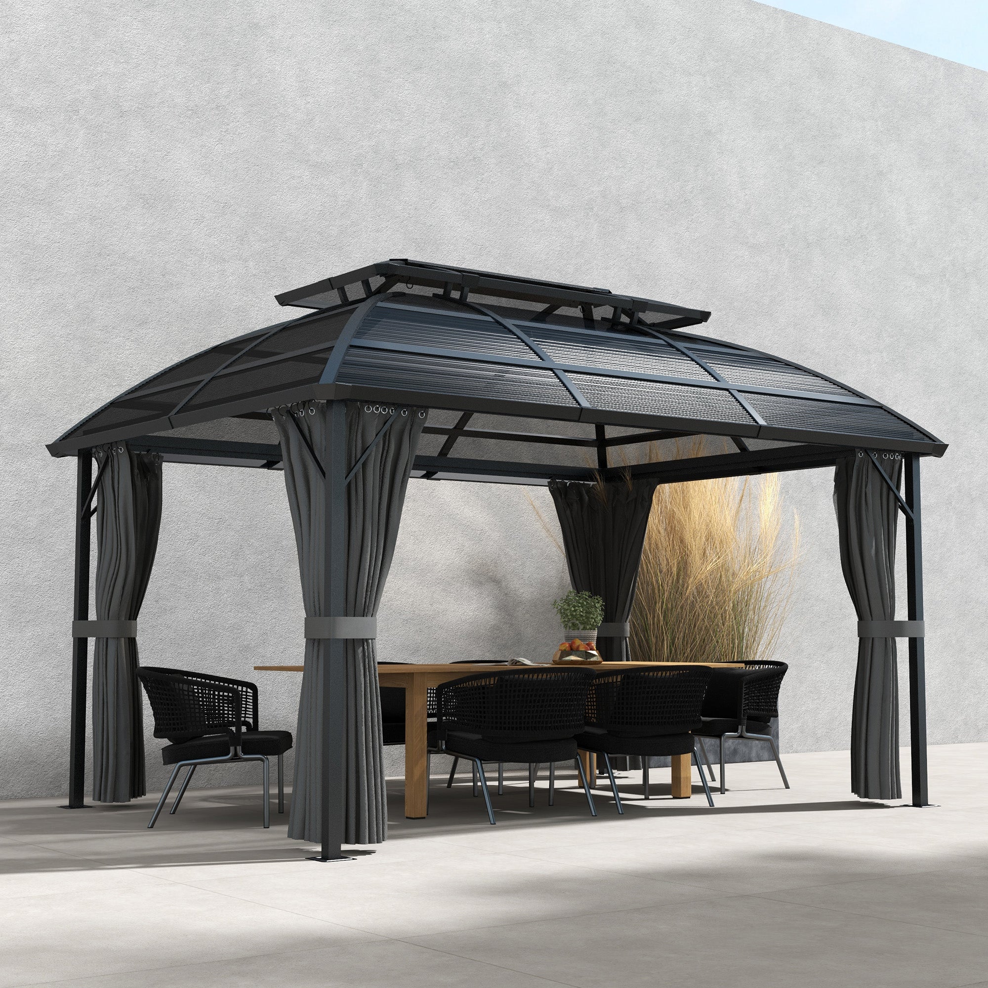 4 x 3m Aluminium Frame Hard Gazebo, with Accessories - Black