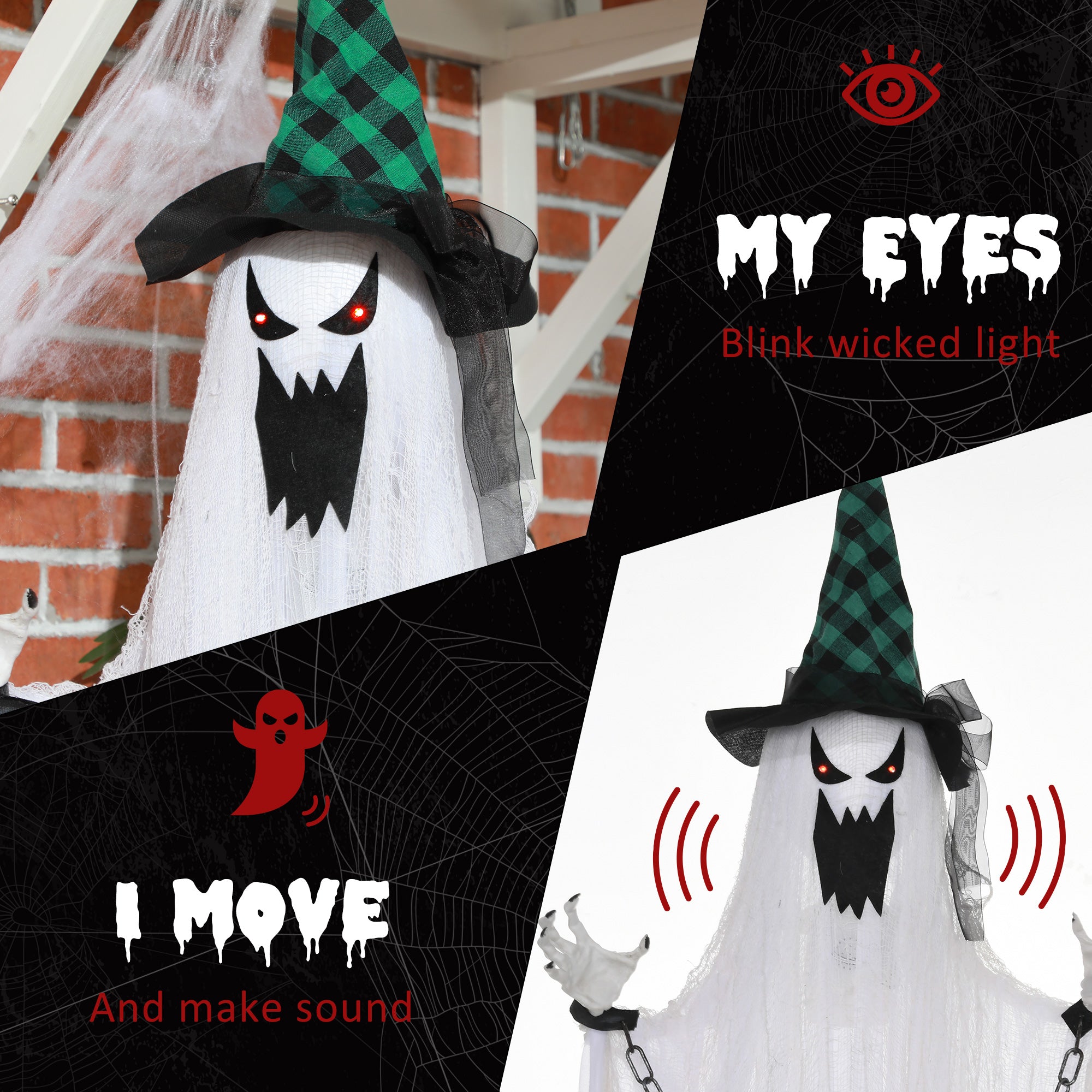 6'6" Hanging Prisoner Ghost Halloween Animatronic, with Glowing Eyes