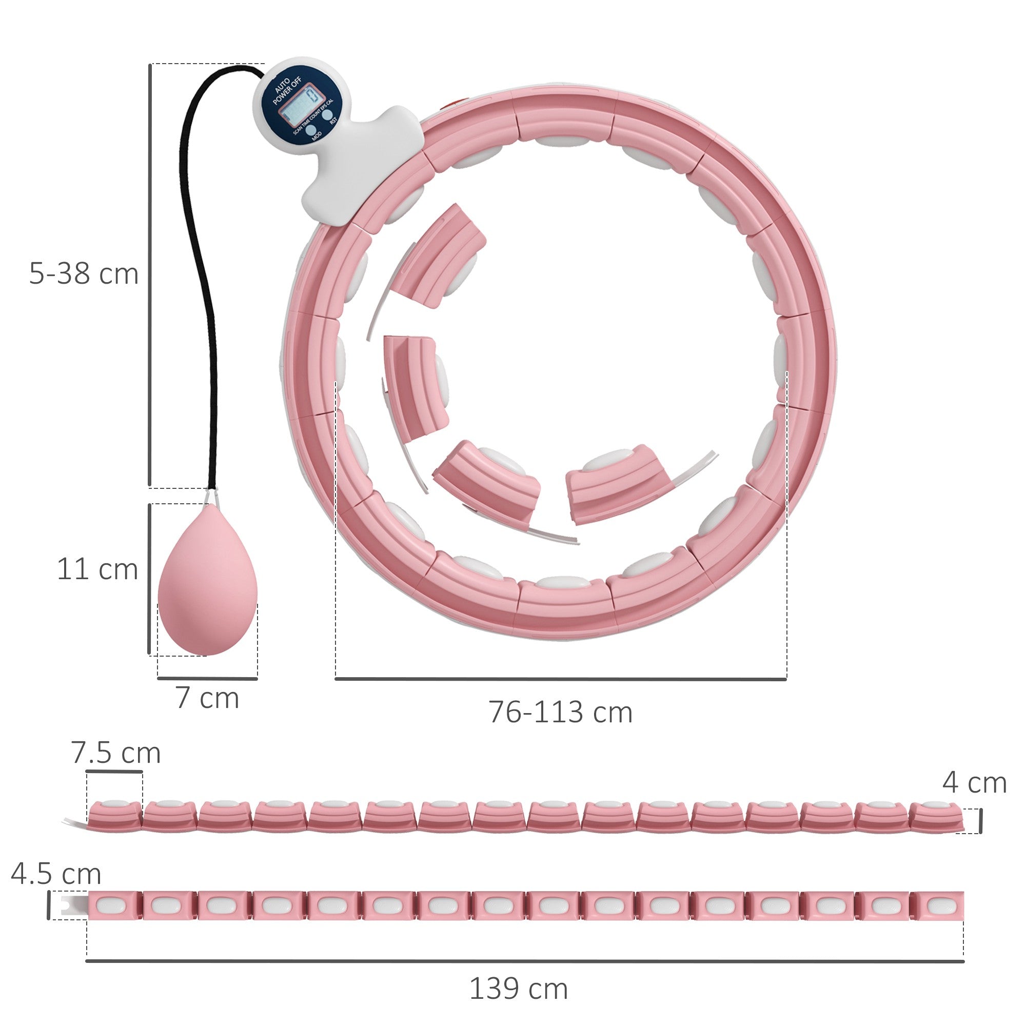 Smart Weighted Hula Hoop, Massage Hula Ring with 16 Detachable Knots, 360° Auto-Rotating Ball and Digital Counter