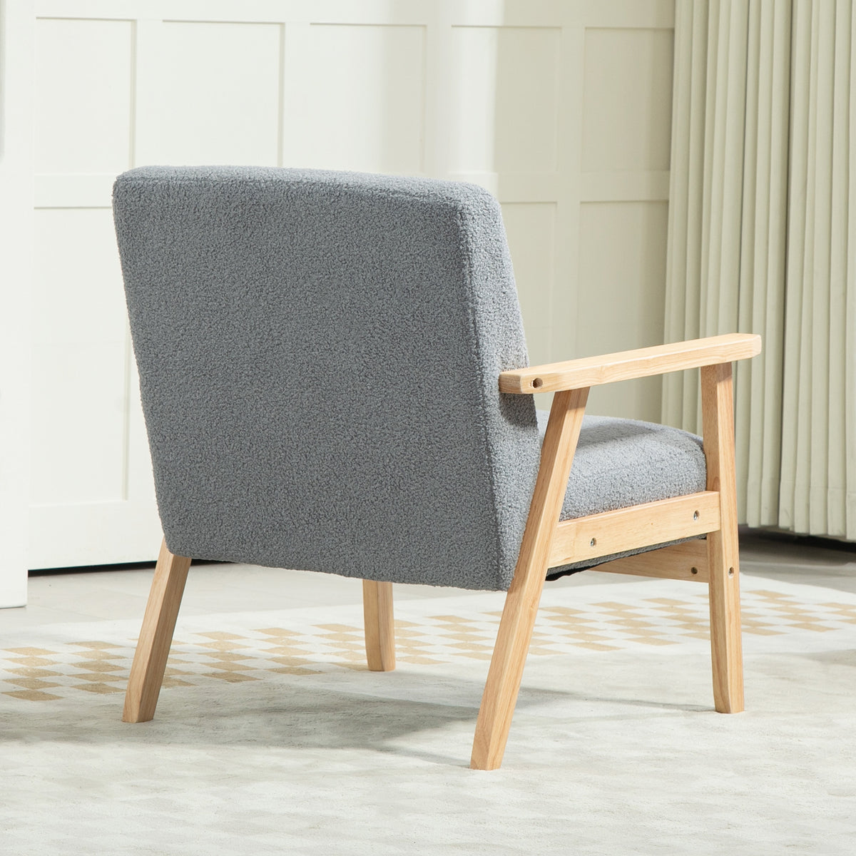 Wide Seat Accent Chair with Wood Frame and Thick Cashmere Cushions - Grey