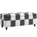 Storage Ottoman, Storage Bench with Wood Legs, Footstool, Footrest with Velvet Surface for Bedroom, Hallway, Living Room, 114 x 47 x 47 cm, Dark Grey and White